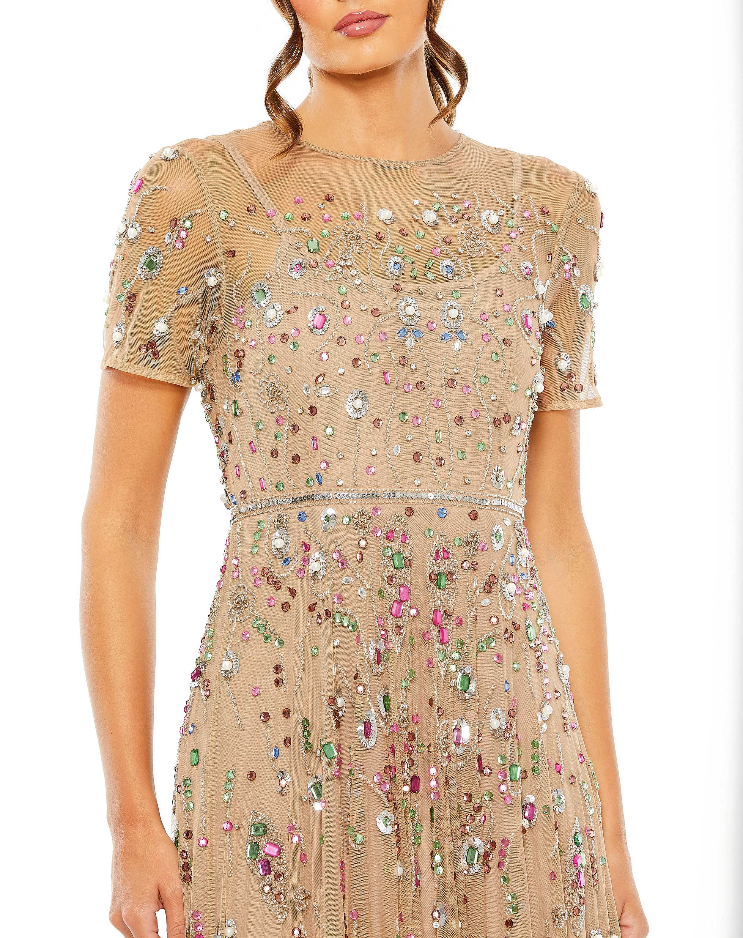 Embellished Sequin Detail A-Line Gown