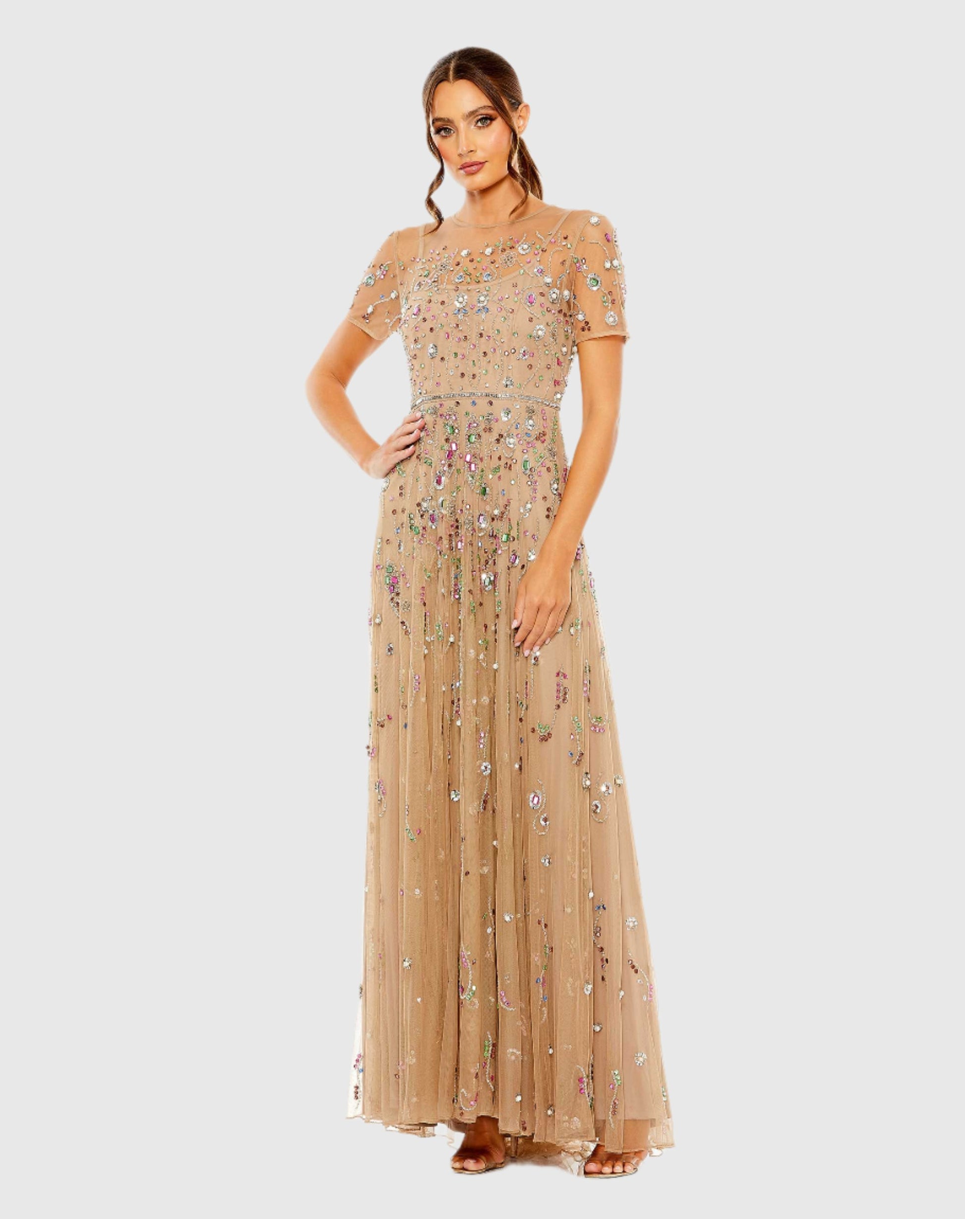 Embellished Sequin Detail A-Line Gown