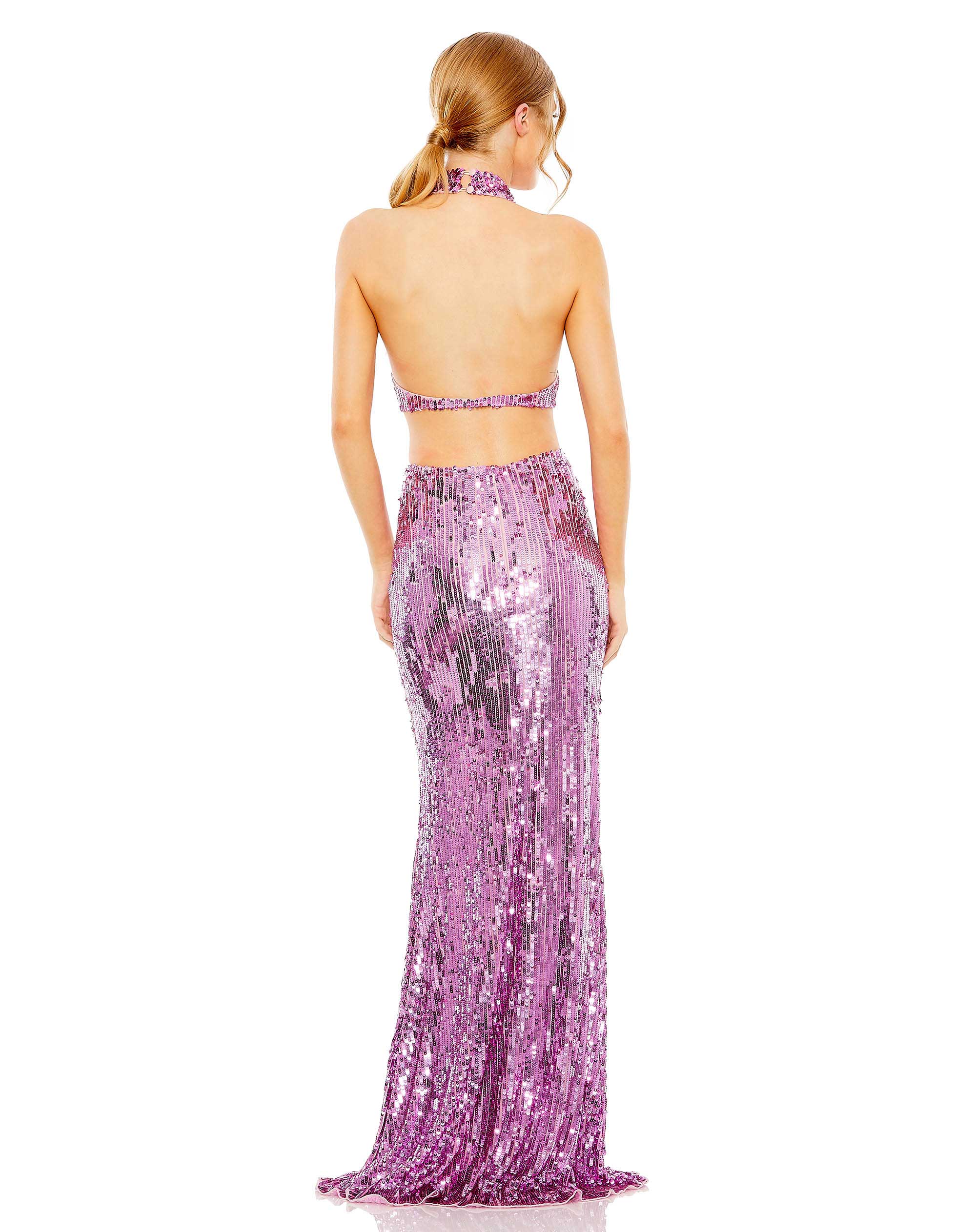 Open Back High Neck Sequin Gown