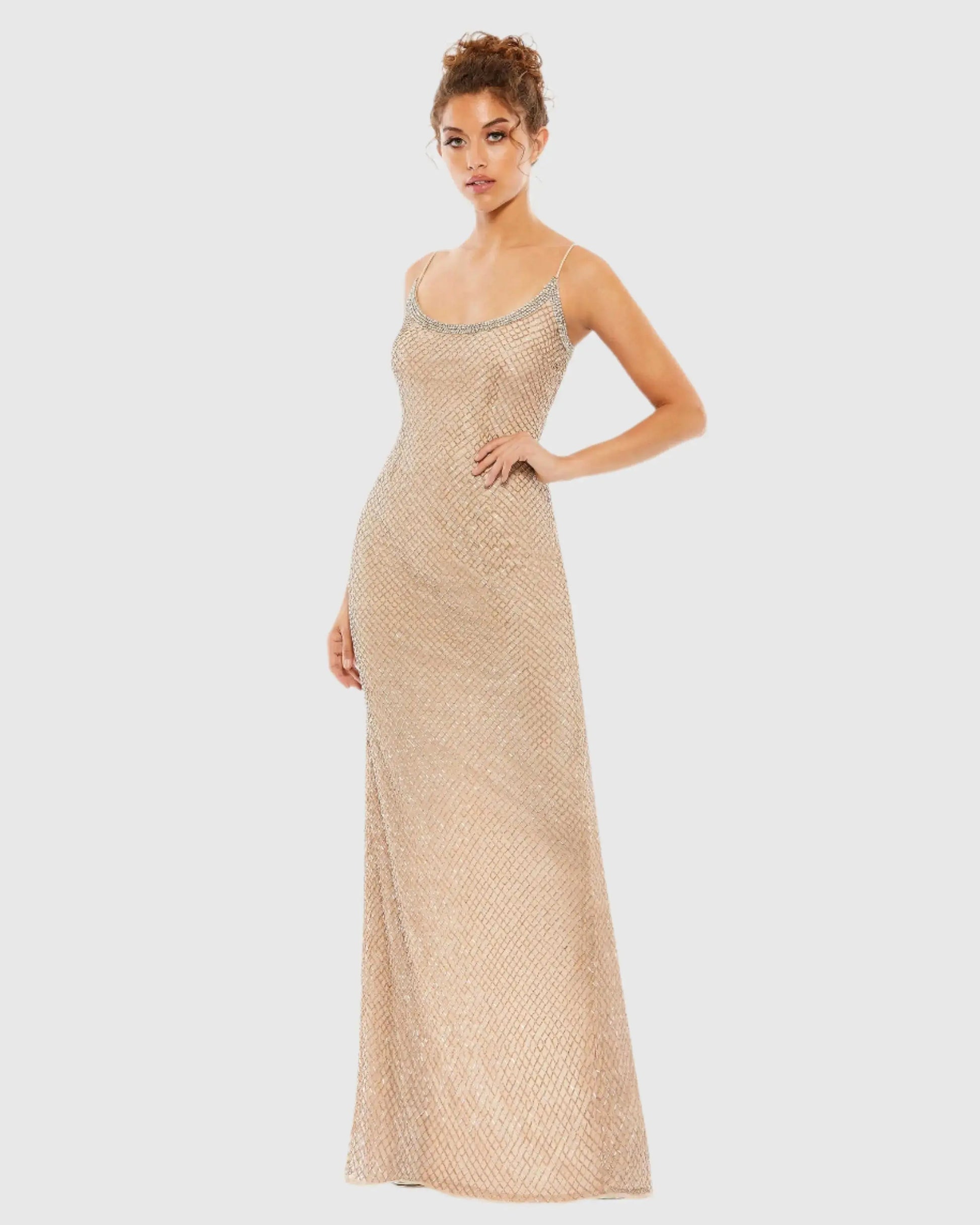 Beaded Spaghetti Strap Column Gown - Mac Duggal Beaded Spaghetti Strap Column Gown - Mac Duggal