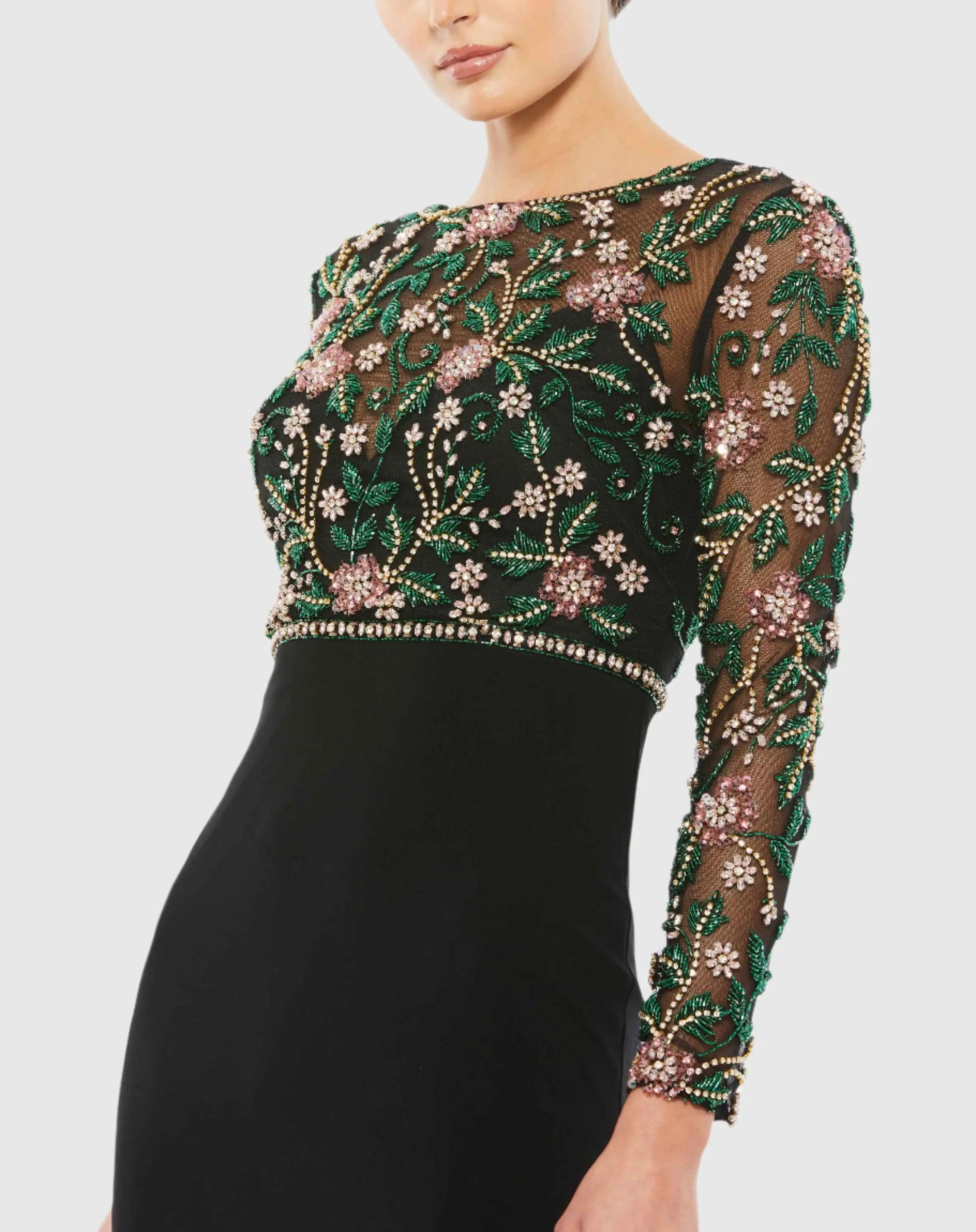 Beaded Illusion High Neck Trumpet Gown - Mac Duggal