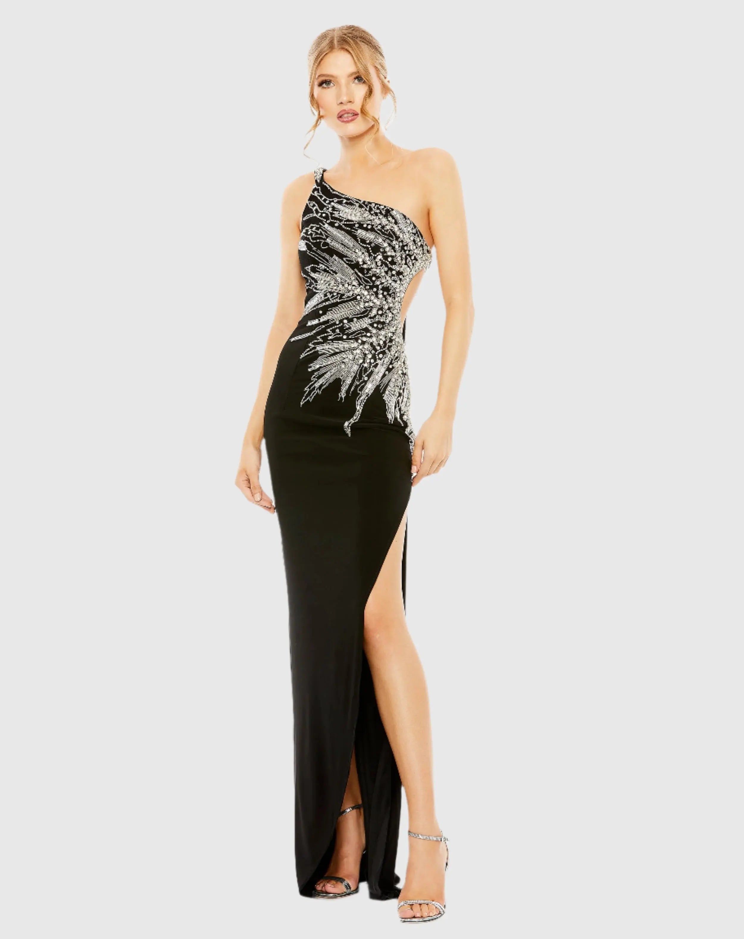 Embellished One Shoulder Cut Out Gown - Mac Duggal