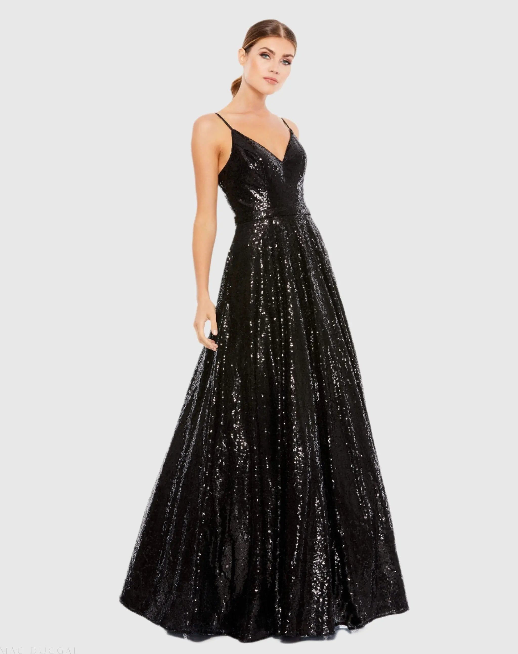 Black V-Neck Sequined Ball Gown Ieena for Mac Duggal