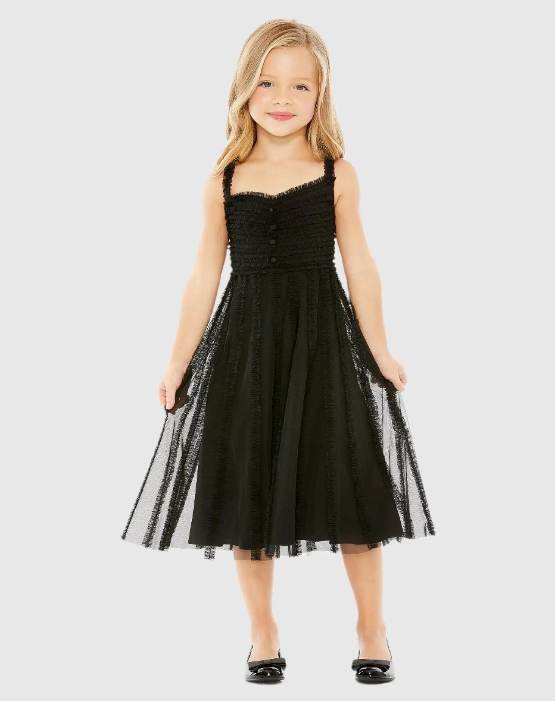 Girls Sleeveless Ruffle Tiered Mini Dress | Mac Duggal Girls Sleeveless Ruffle Tiered Mini Dress | Mac Duggal