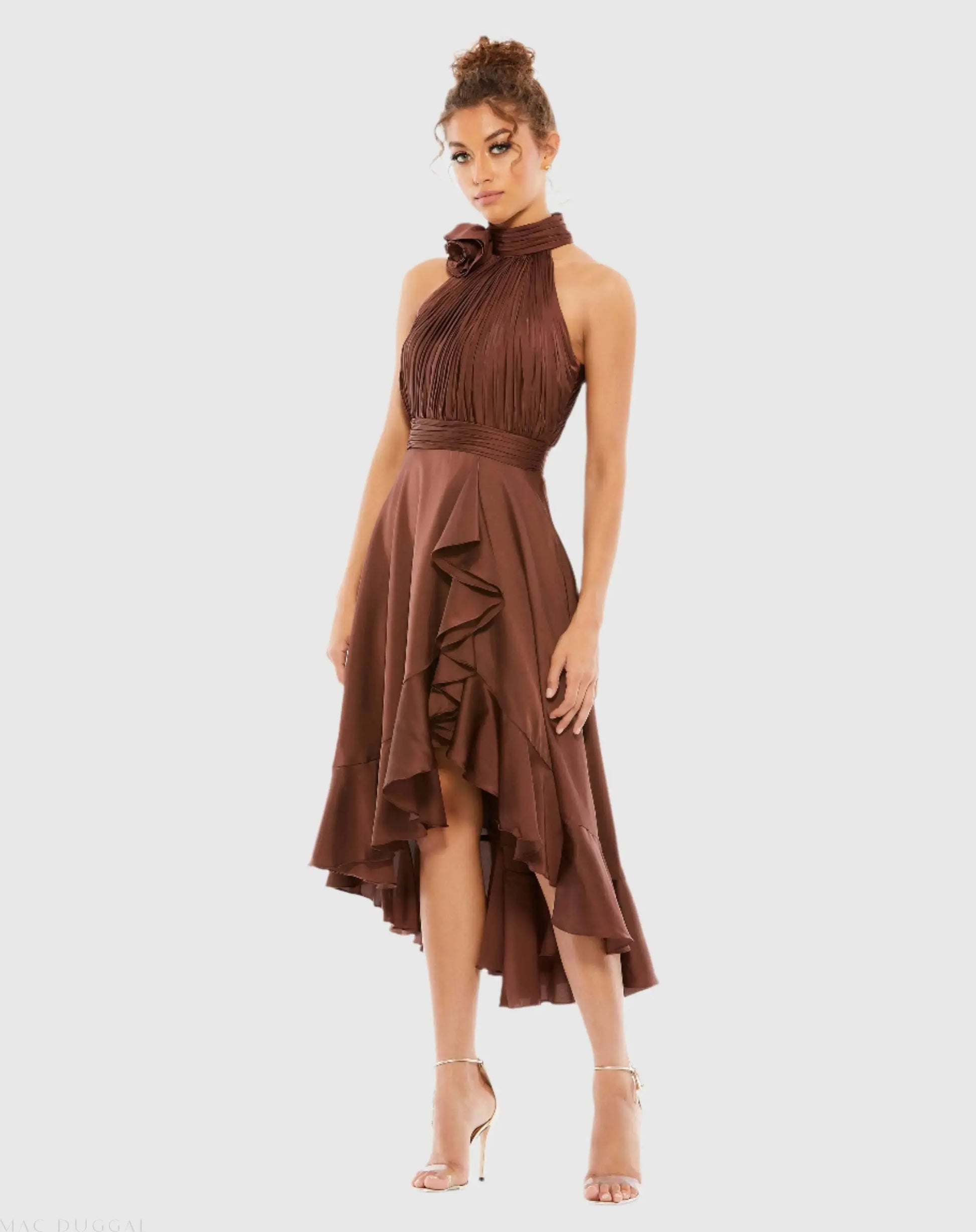 Halter Neck Flower Detail Ruffled Midi Dress Halter Neck Flower Detail Ruffled Midi Dress