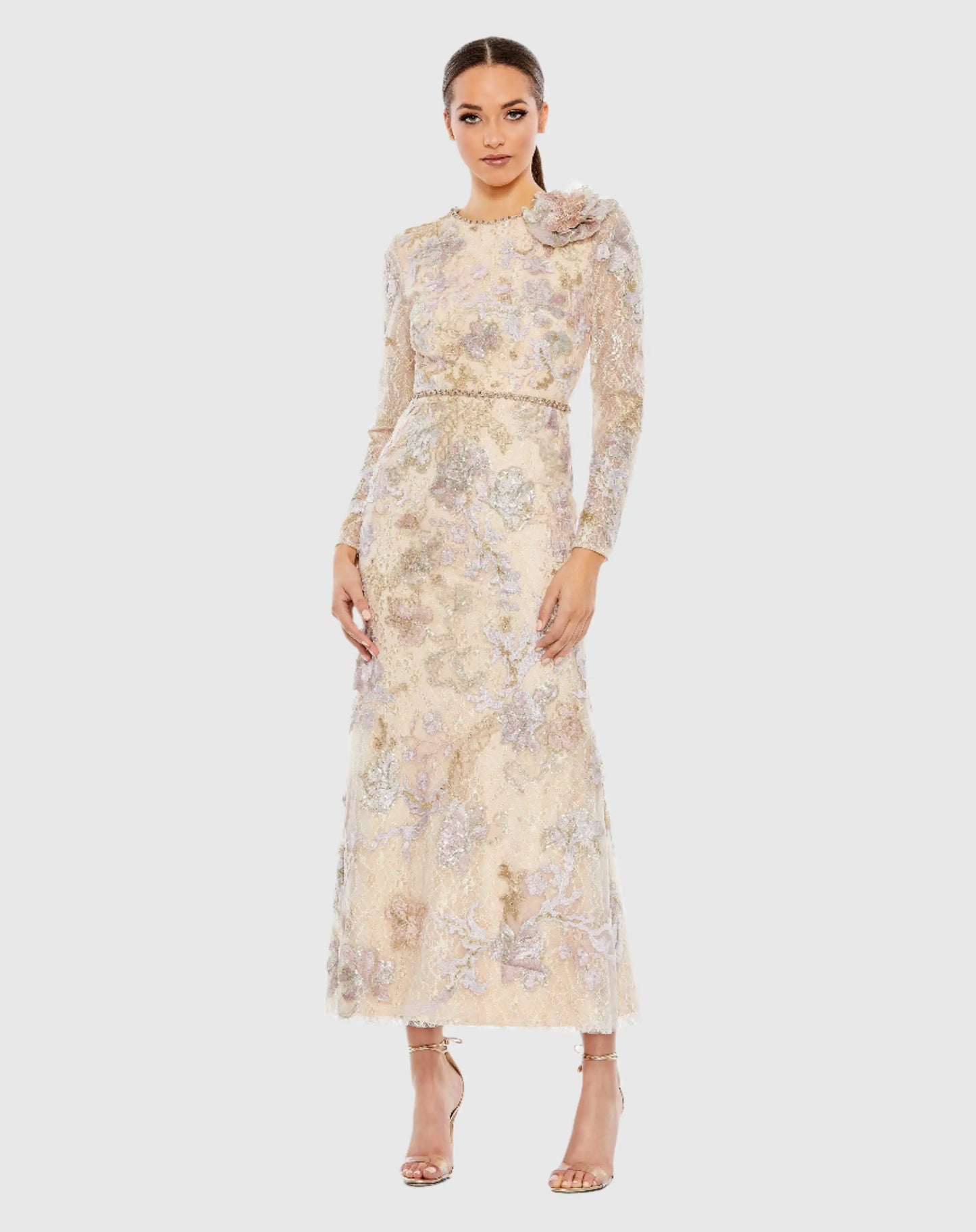 Embellished High Neck Long Sleeve Dress - Mac Duggal