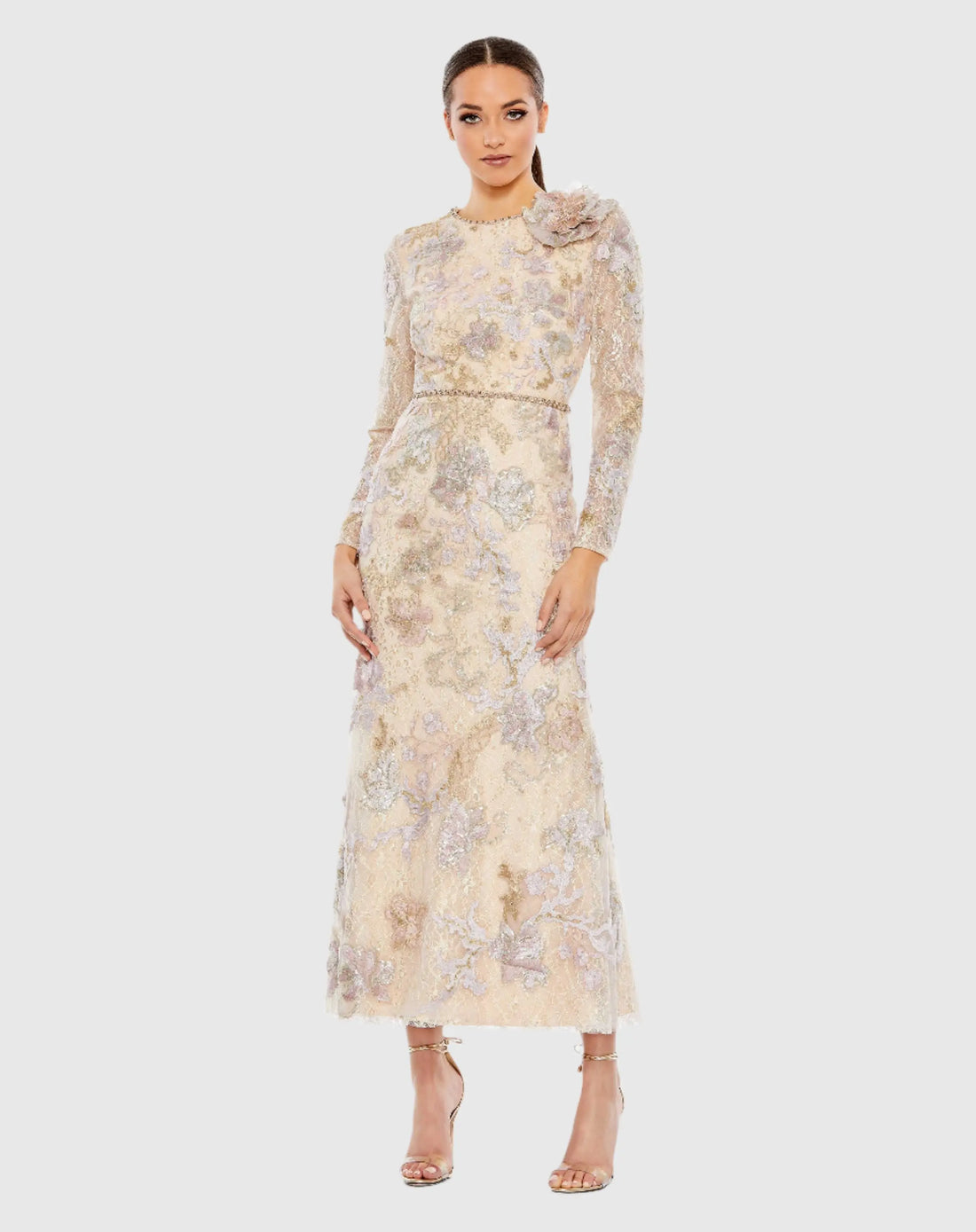 Embellished High Neck Long Sleeve Dress - Mac Duggal