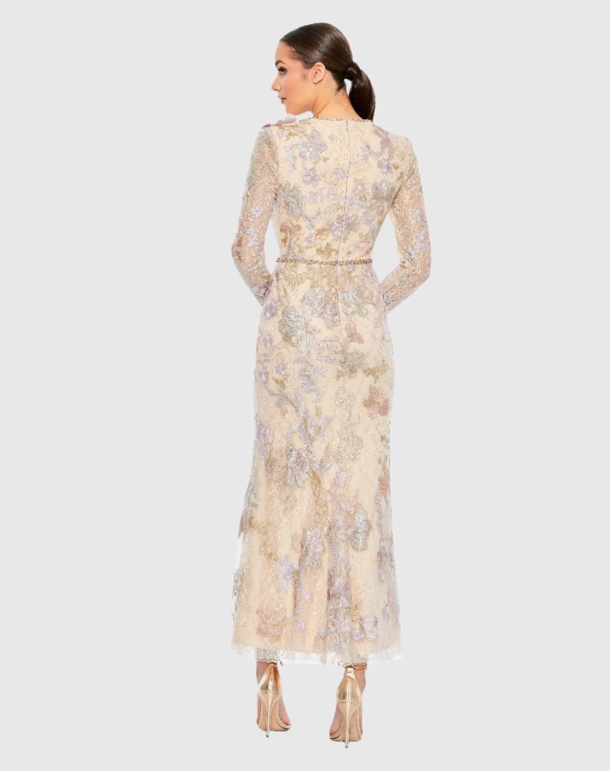 Embellished High Neck Long Sleeve Dress - Mac Duggal