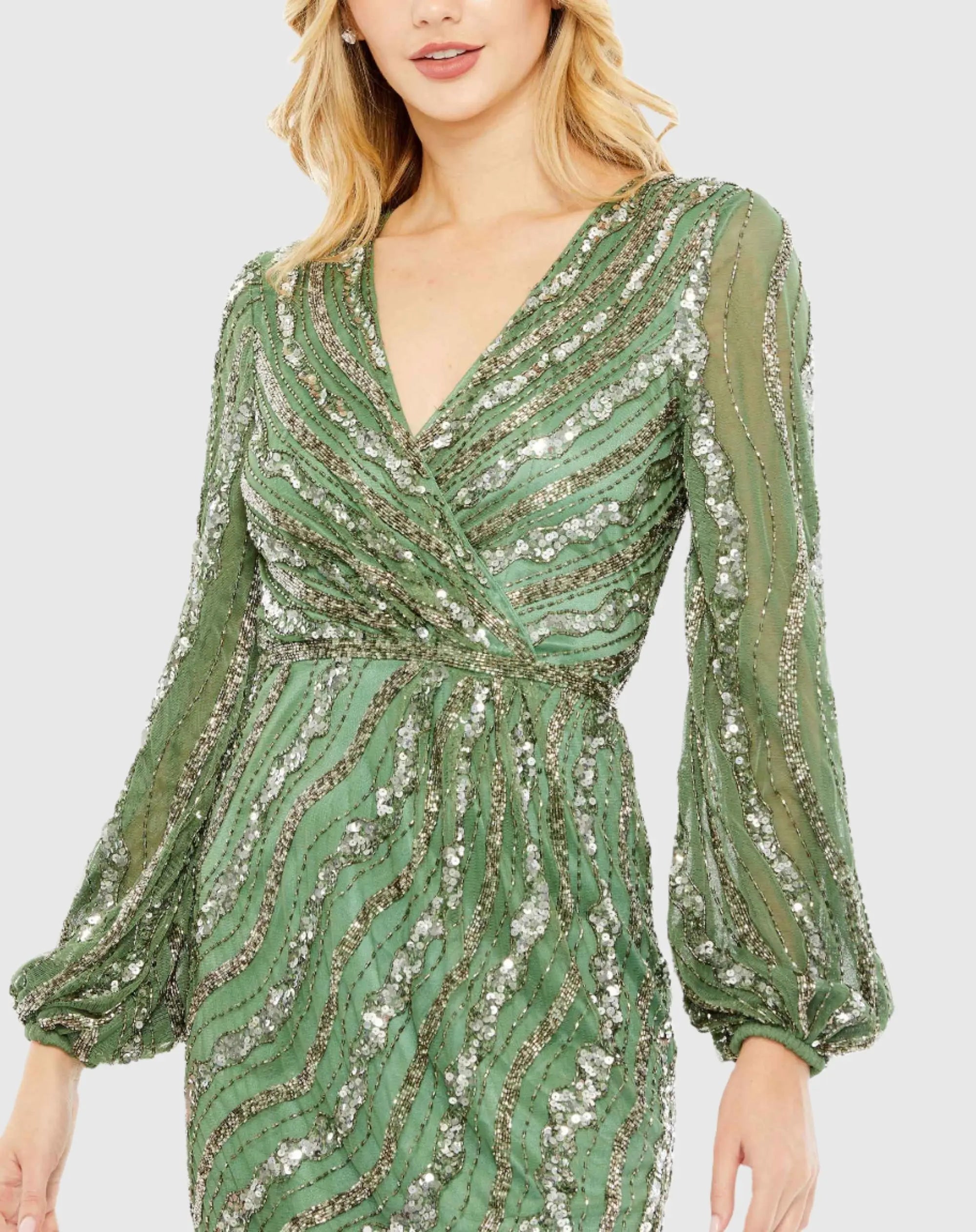 Embellished Long Sleeve Midi Dress - Mac Duggal