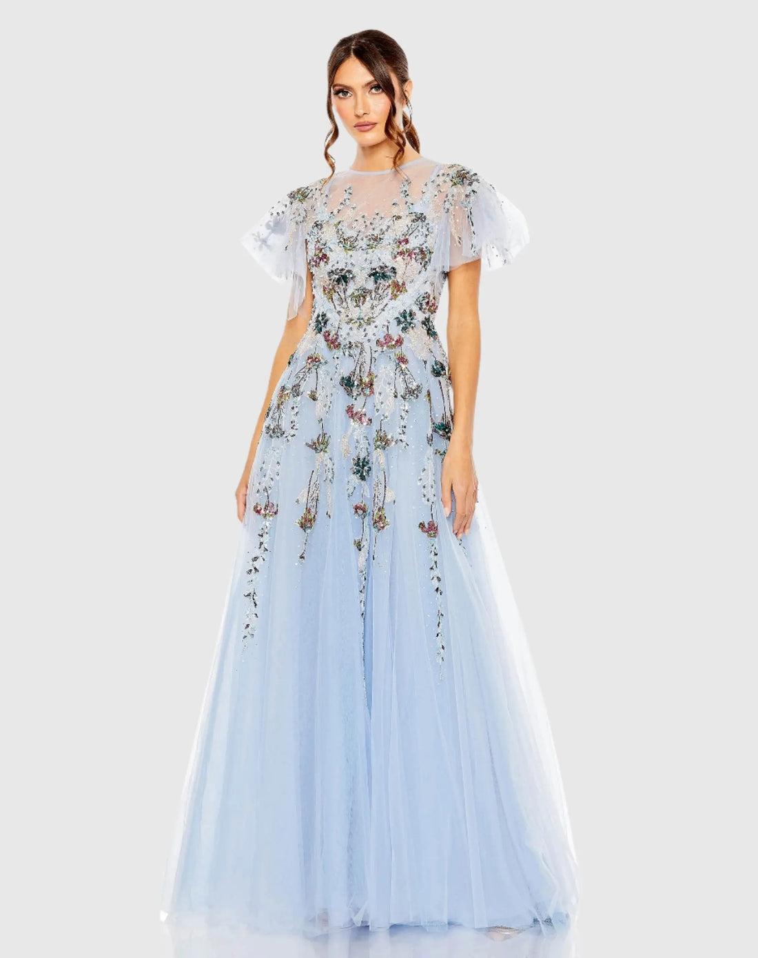 Embellished Multi Color Flutter Sleeve A-Line Dress - Mac Duggal