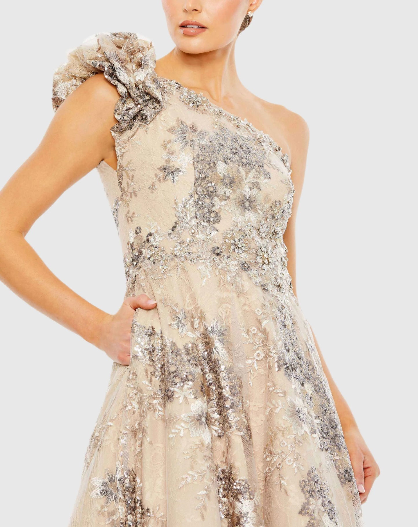 Embellished One Shoulder A Line Gown - Mac Duggal