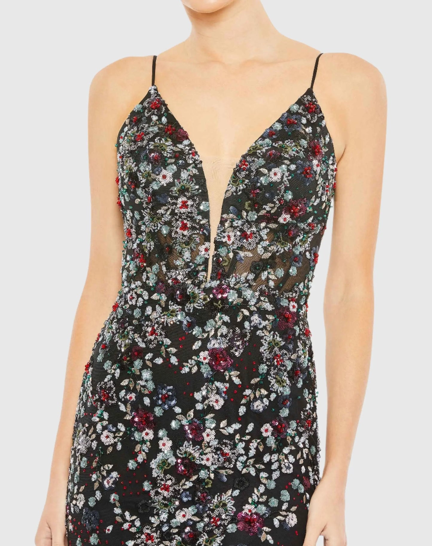 Embellished Plunge Neck Sleeveless Gown - Mac Duggal