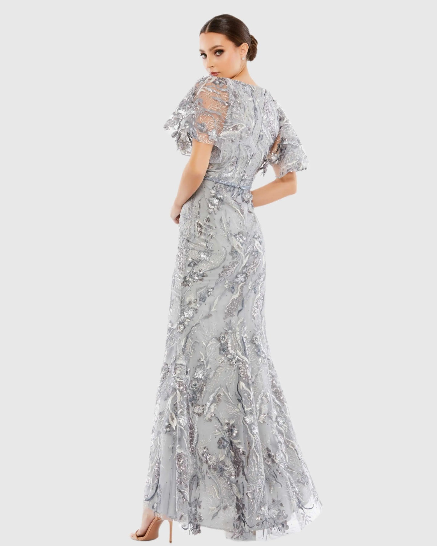 Embellished V Neck Butterfly Sleeve Trumpet Gown - Mac Duggal