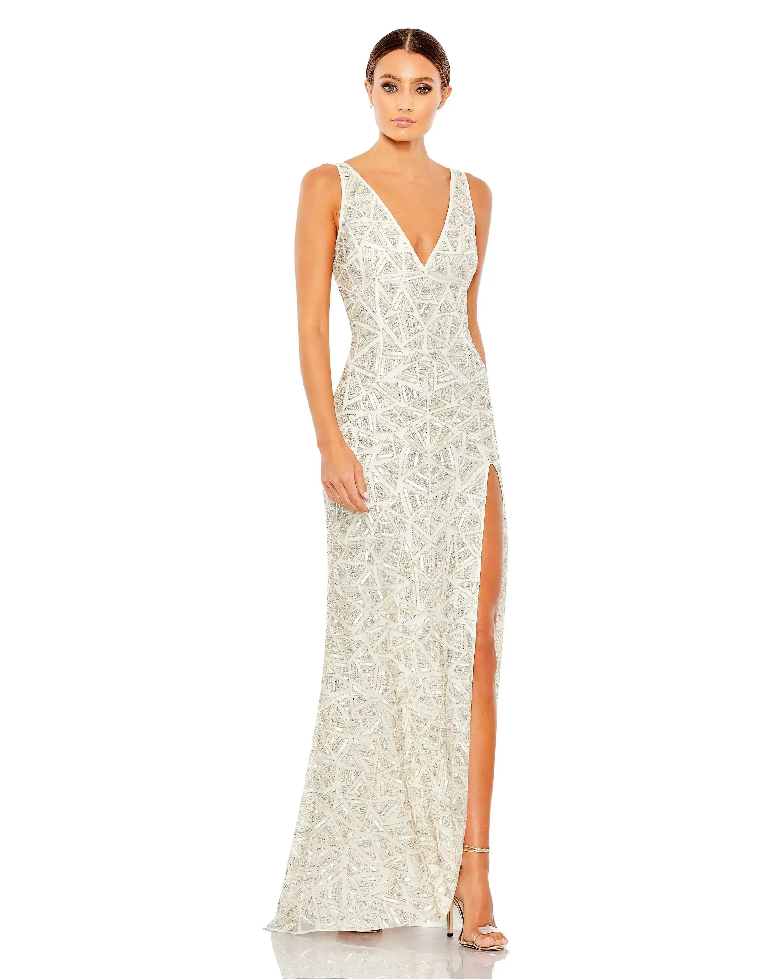 Embellished V Neck Sleeveless Gown - Mac Duggal