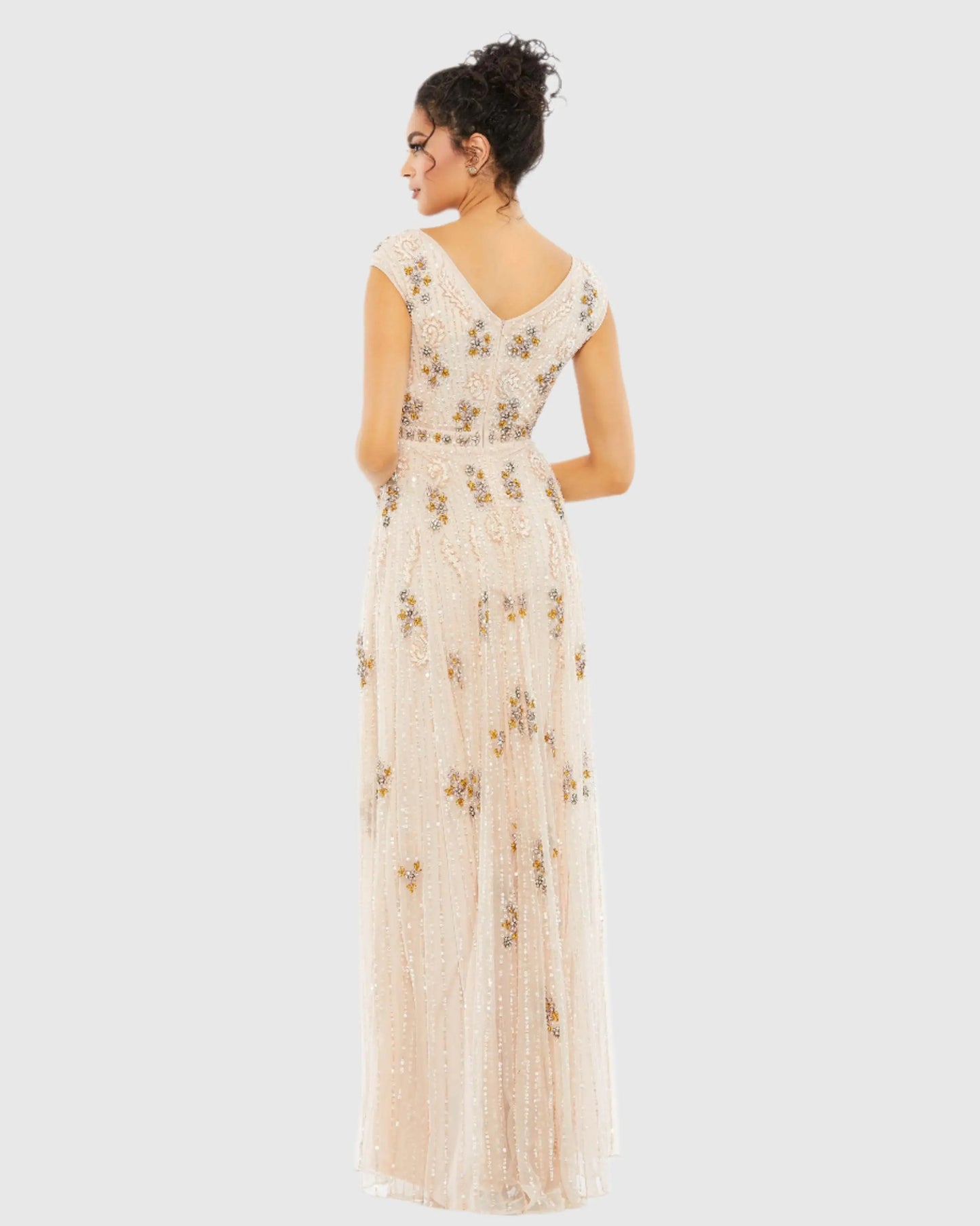 Embellished Wrap Over Cap Sleeve A-Line Gown - Mac Duggal