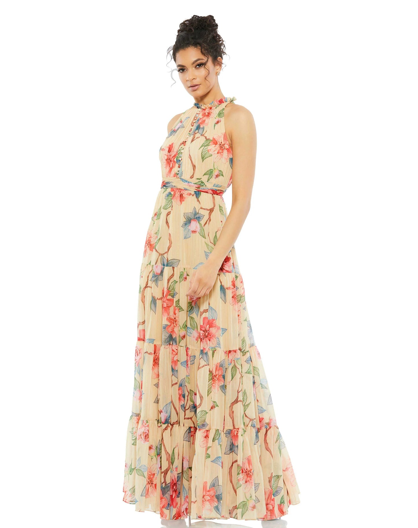 Floral Button High Neck Maxi Dress (NORDSTROM CLOSEOUT) Ieena for Mac Duggal