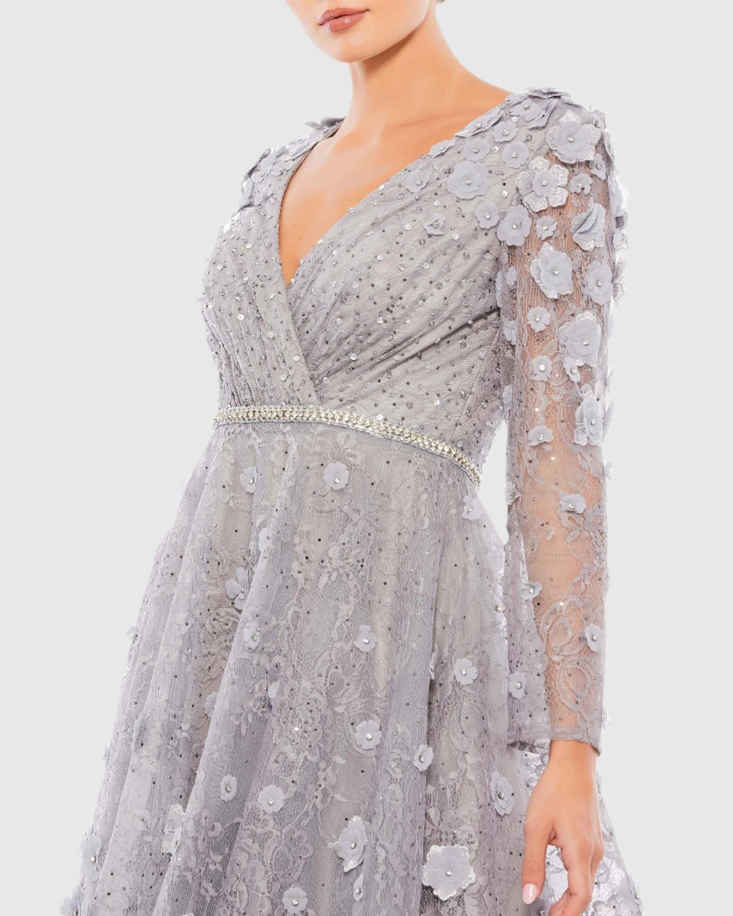Floral Embellished Lace A-Line Cocktail Dress - FINAL SALE - Mac Duggal