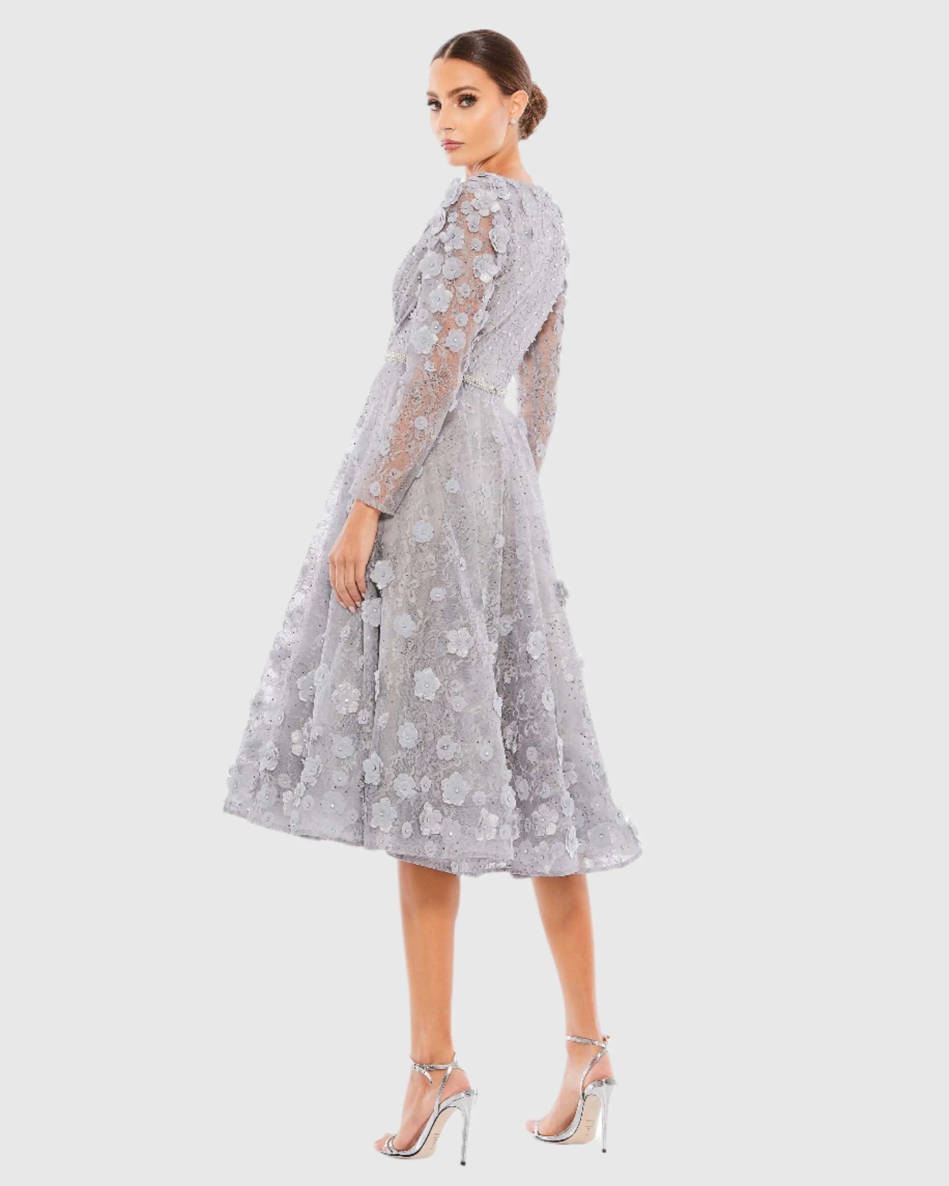 Floral Embellished Lace A-Line Cocktail Dress - FINAL SALE - Mac Duggal