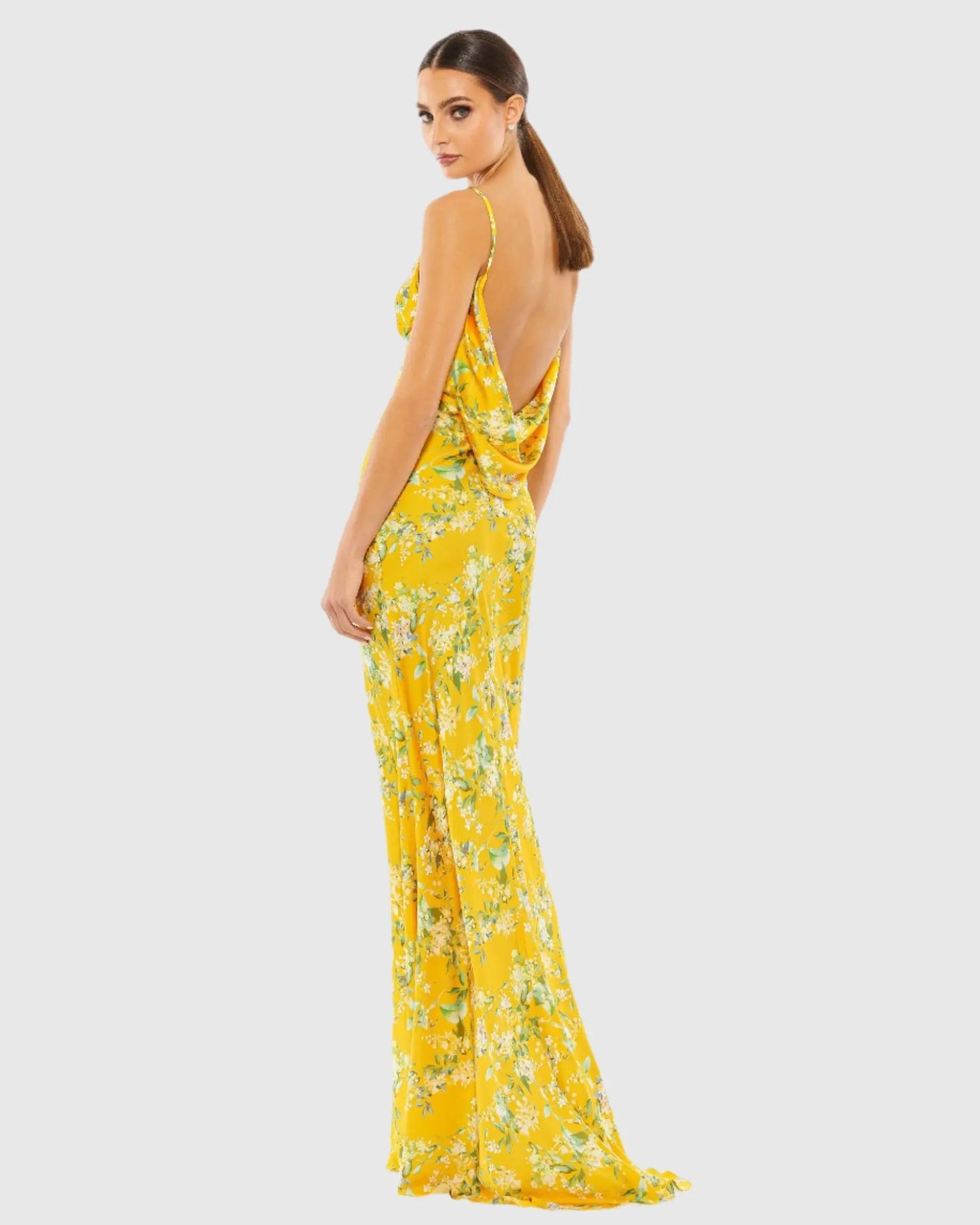 Floral Print Empire Waist Bias Cut Sleeveless Trumpet Gown - Mac Duggal