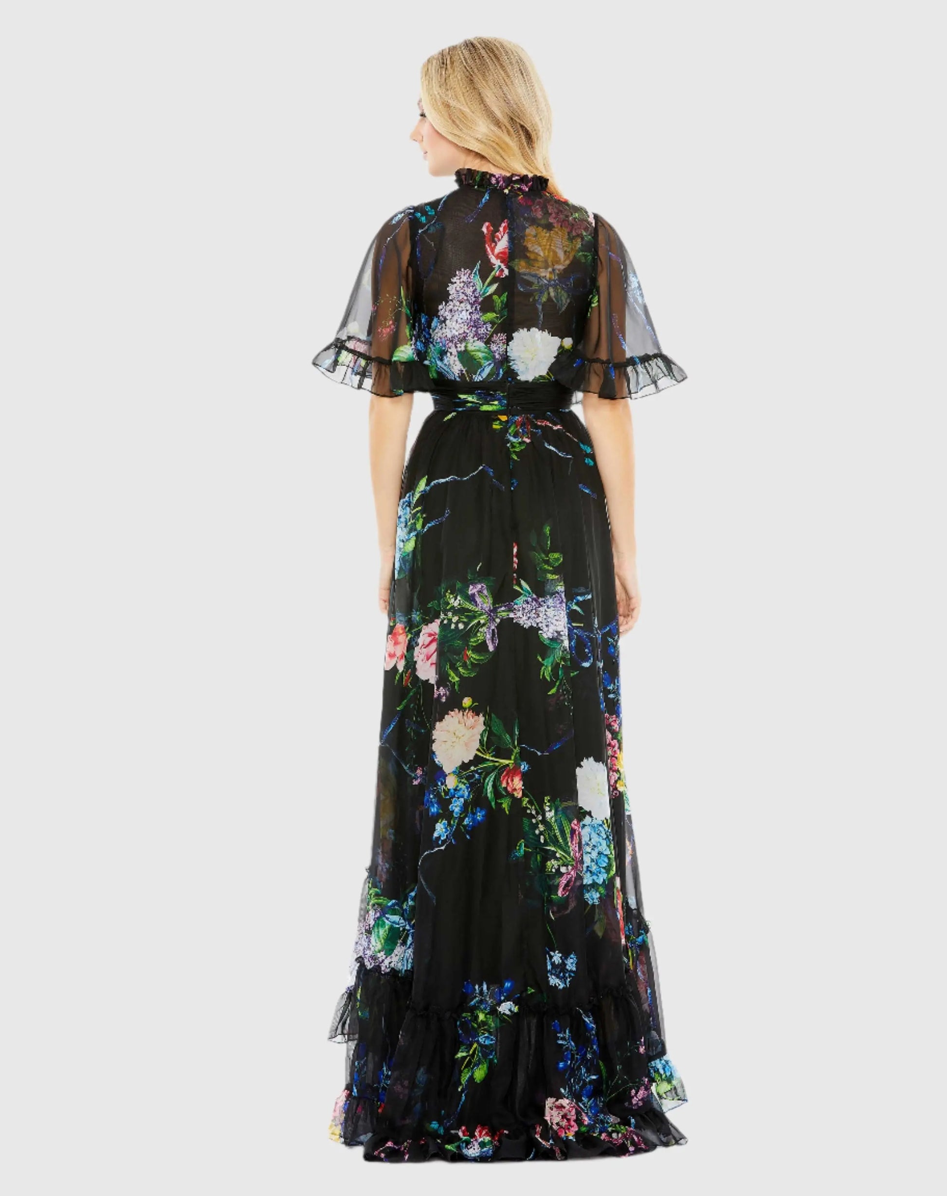 tulle floral plunge neck flutter sleeve tier maxi dress Warehouse Women's Tulle Polka Dot Plunge Neck Flutter Sleeve Tier Maxi Dress in Cream