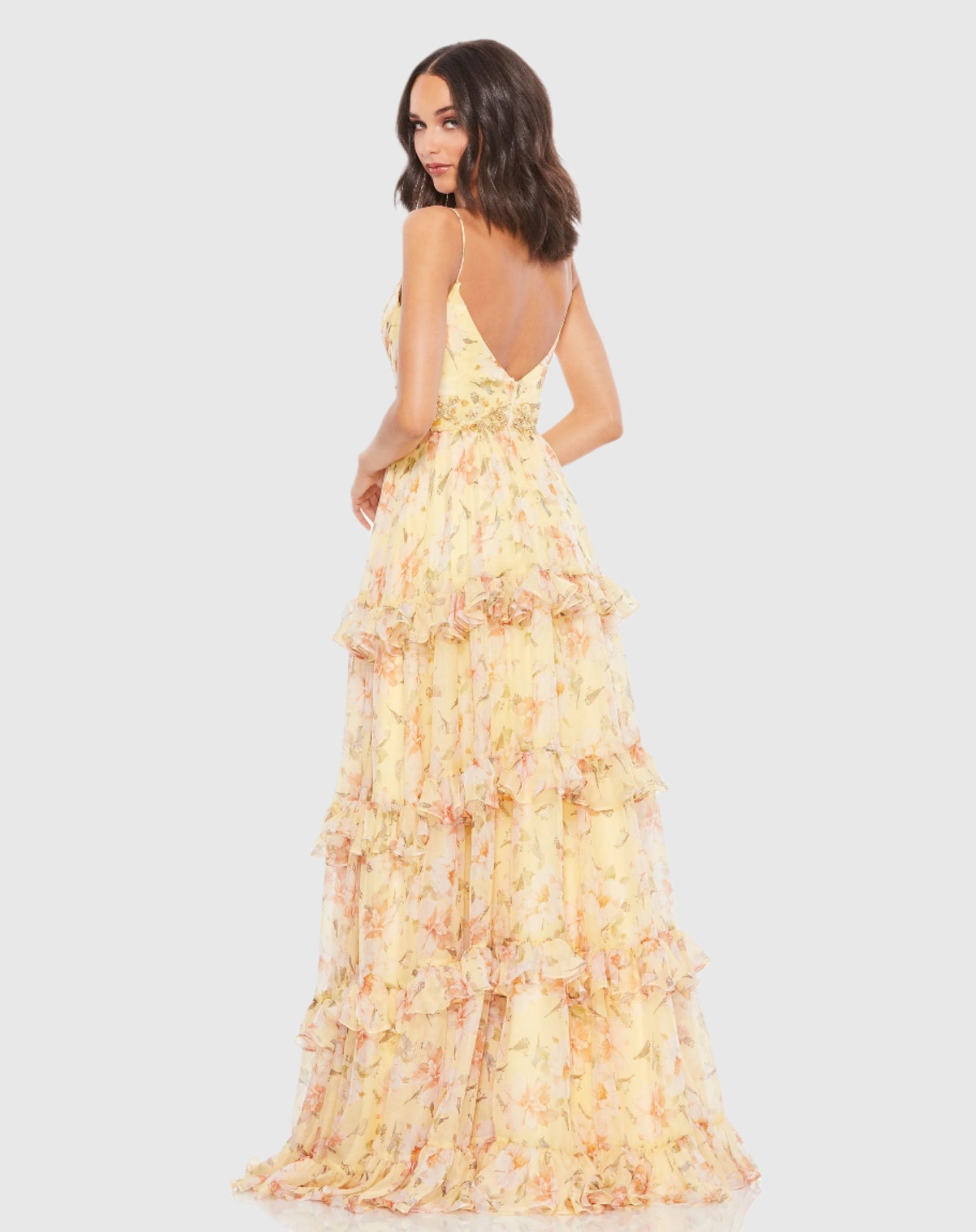 Floral Tiered Chiffon Gown Mac Duggal