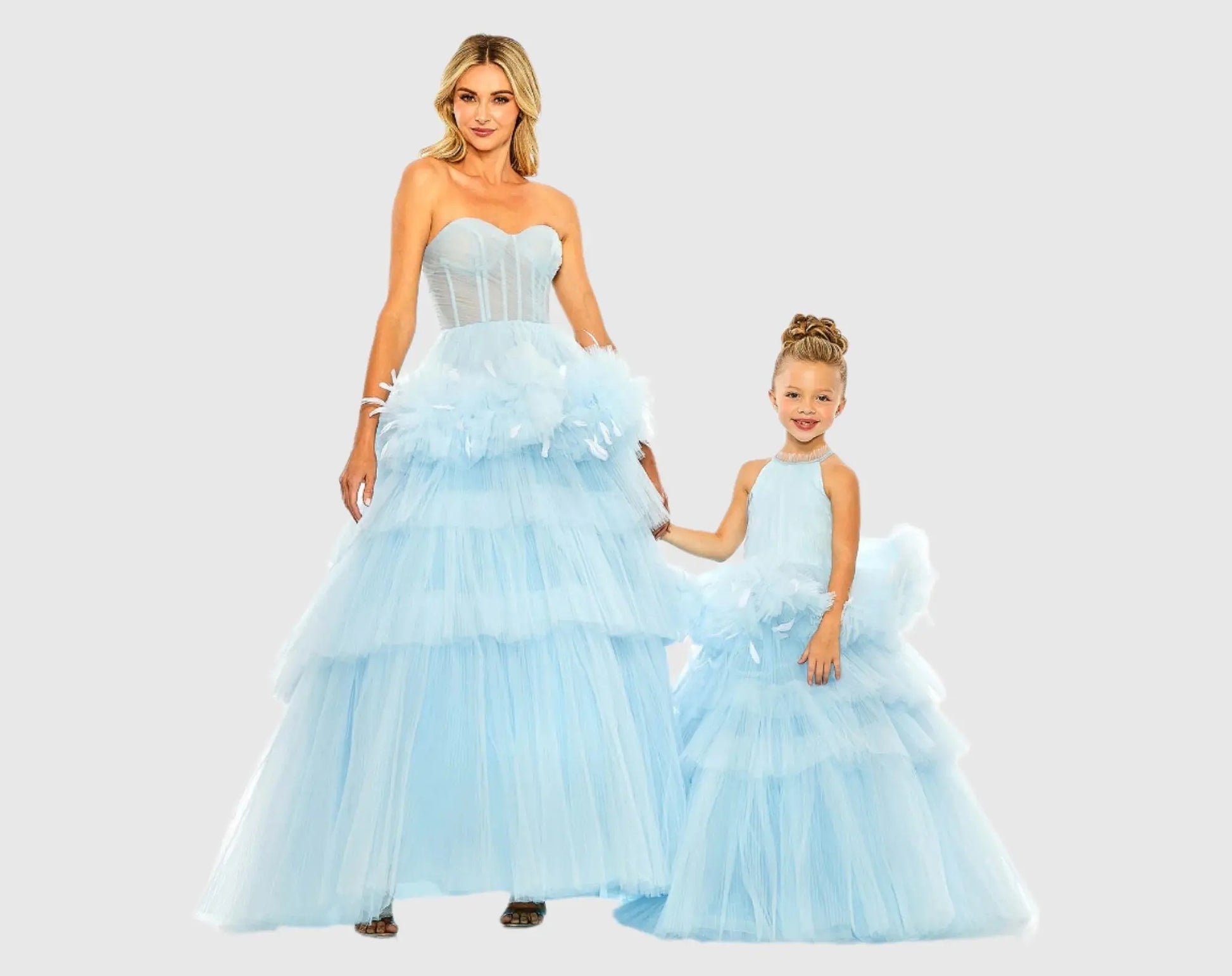 Girls High Neck Tulle Dress with Feather Detail - Mac Duggal