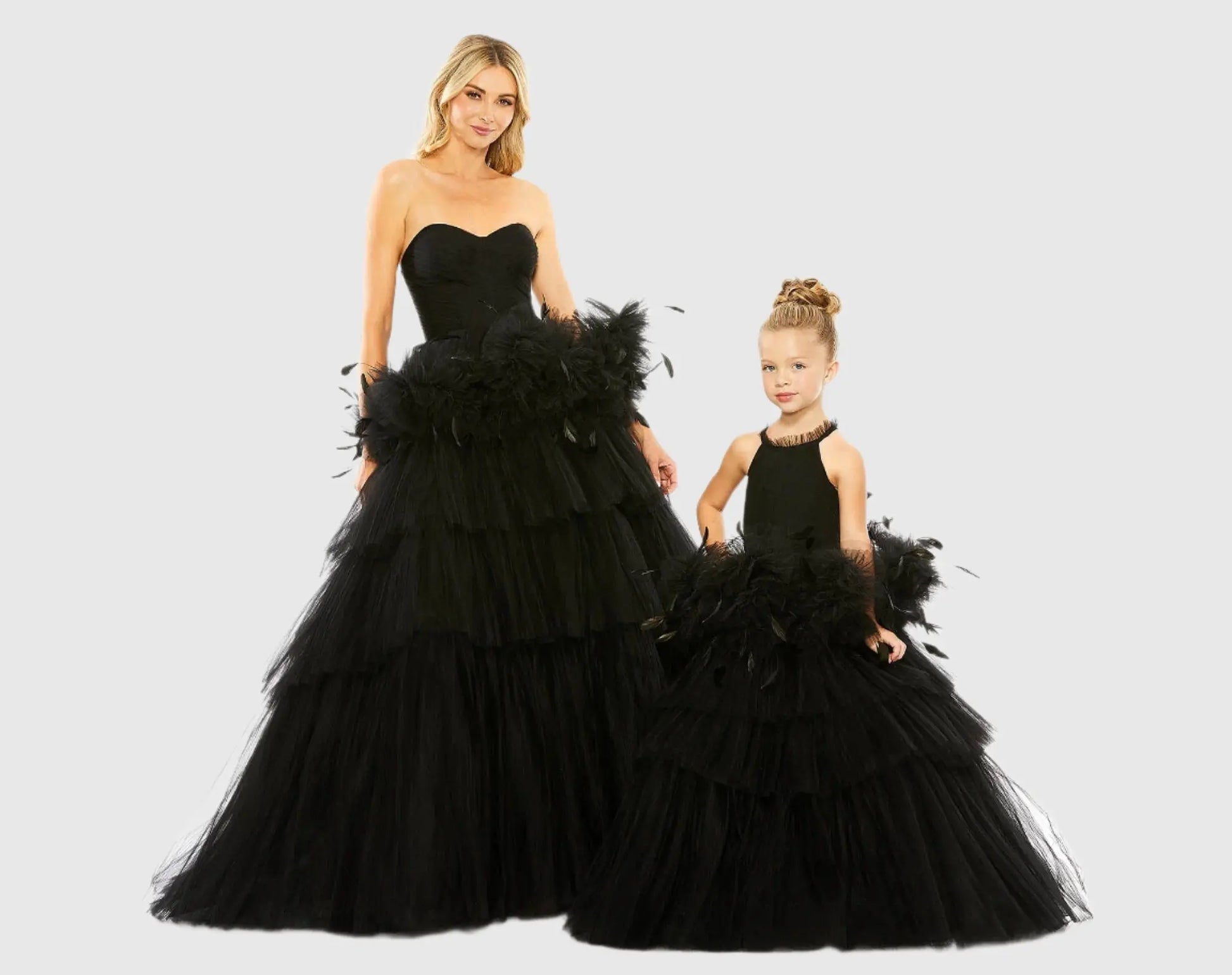 Girls High Neck Tulle Dress with Feather Detail - Mac Duggal