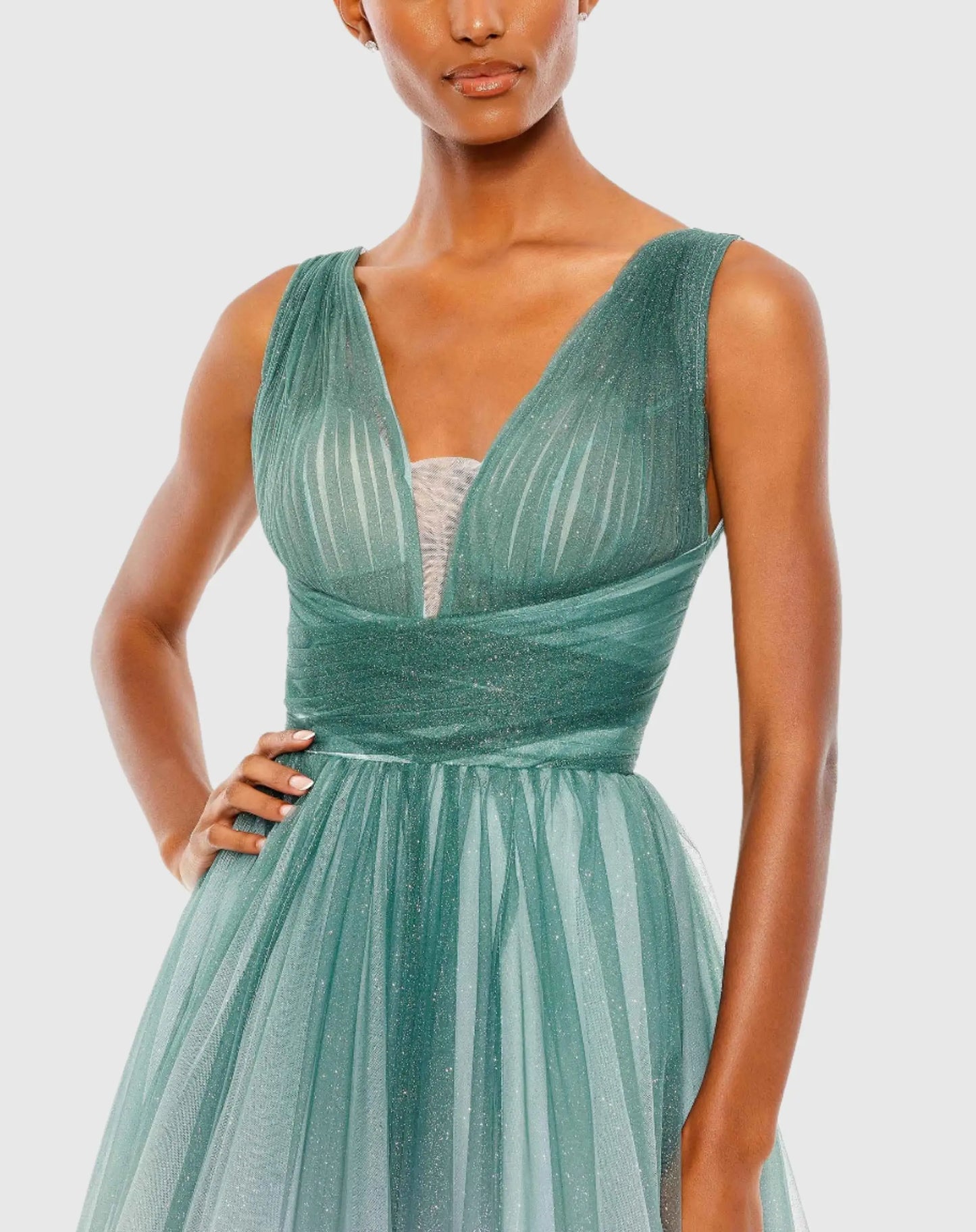 Glitter Ombre V Neck Sleeveless Gown - Mac Duggal