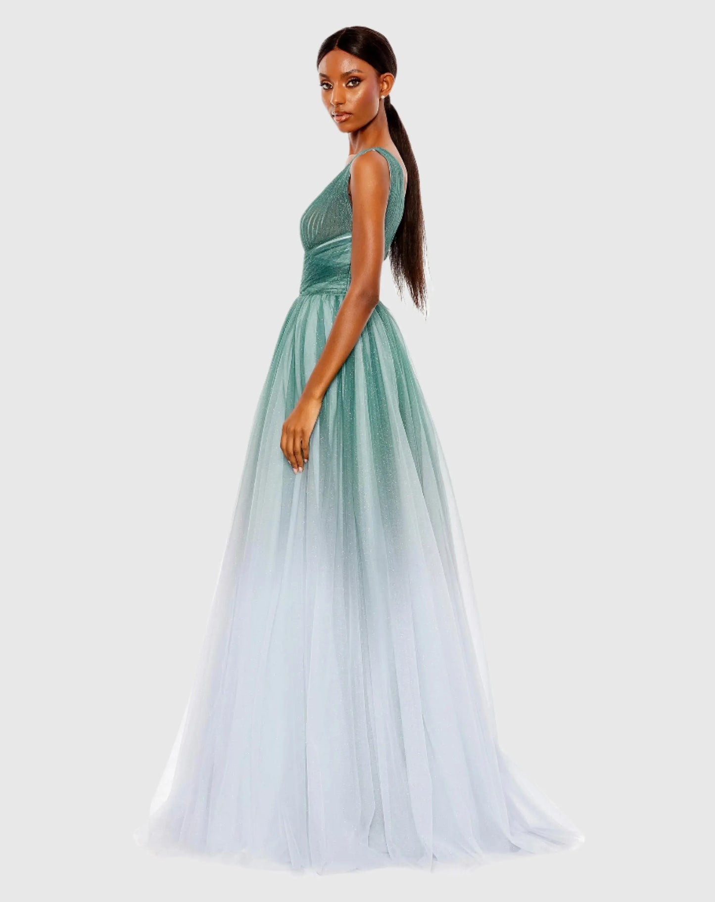 Glitter Ombre V Neck Sleeveless Gown - Mac Duggal