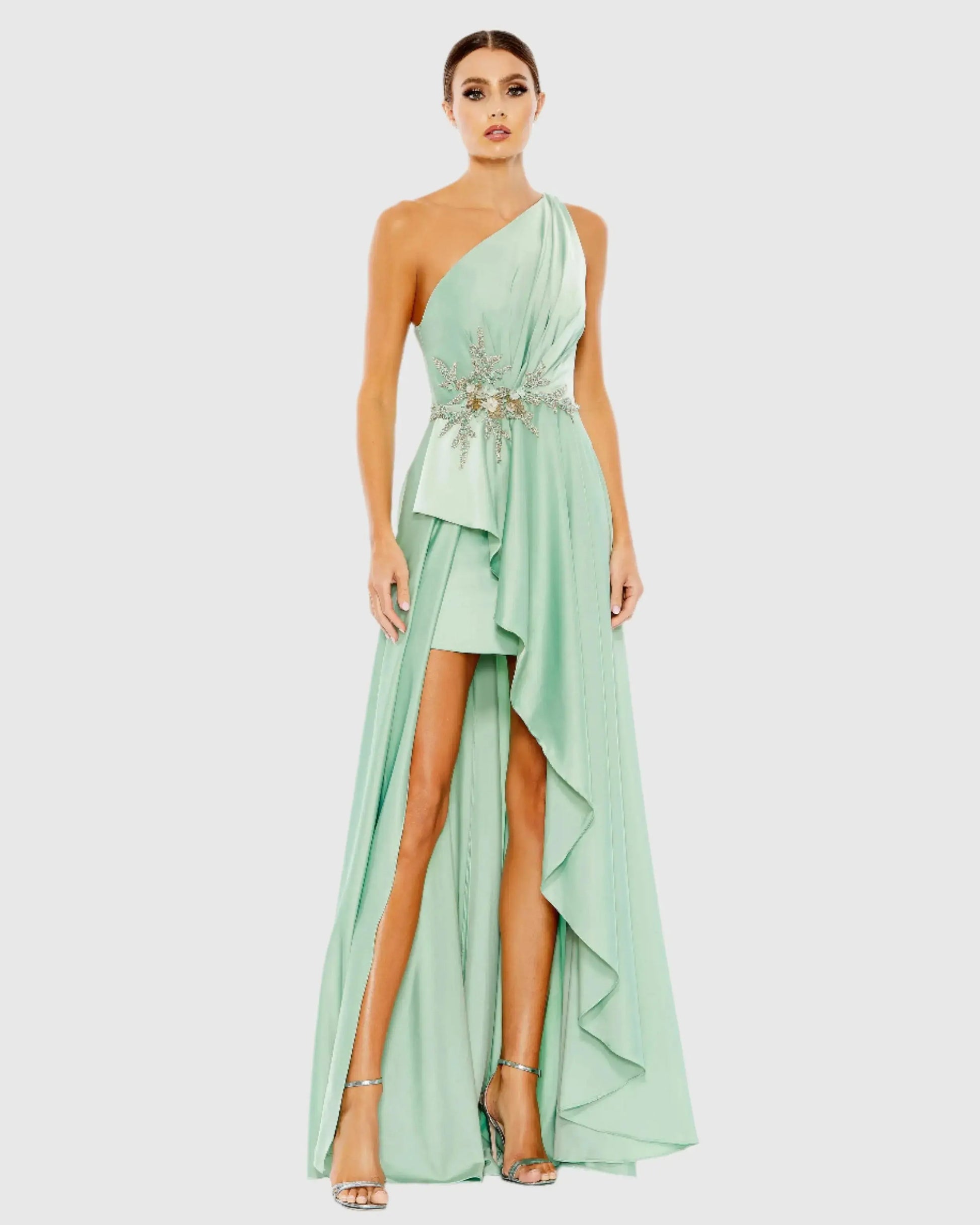 Embellished One Shoulder Asymmetrical Gown - Mac Duggal Embellished One Shoulder Asymmetrical Gown - Mac Duggal
