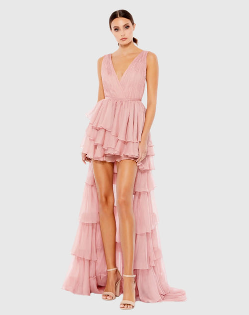 Pink High Low Gown with Built In Bodysuit