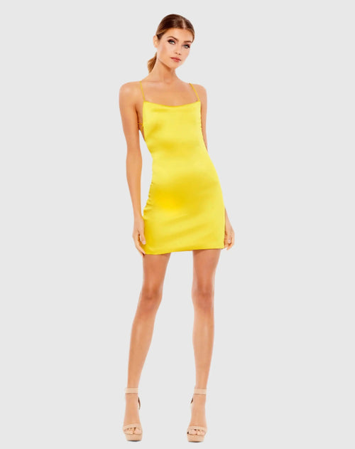 Lace Up Back Sexy Satin Mini Dress - FINAL SALE Ieena for Mac Duggal