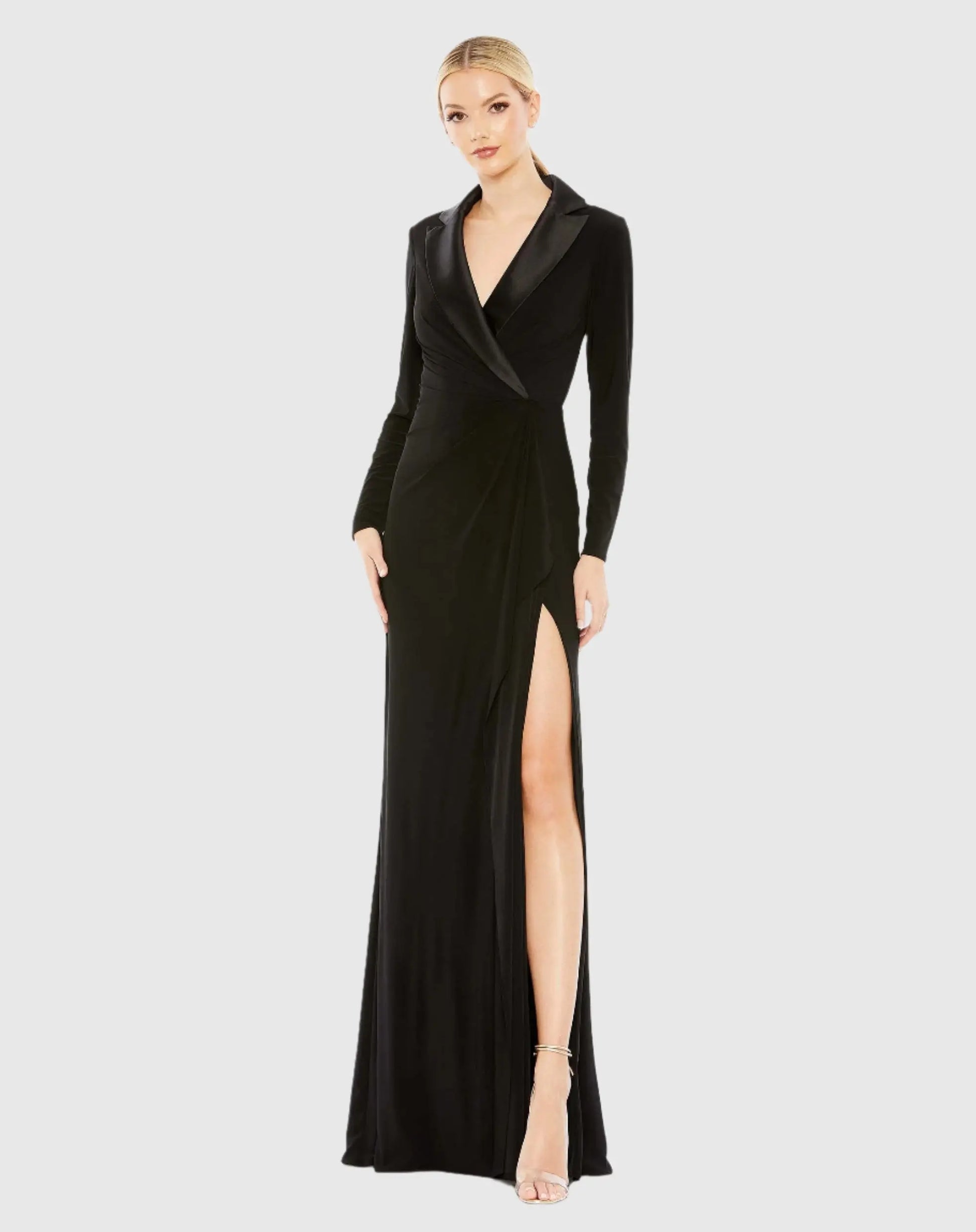 Black Long Sleeve Faux Tuxedo Gown Black Long Sleeve Faux Tuxedo Gown