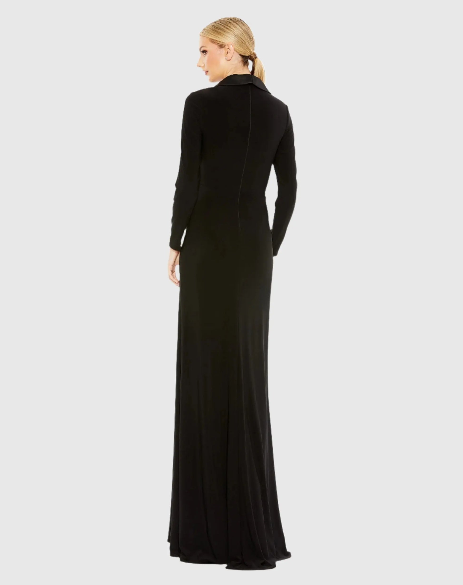 Black Long Sleeve Faux Tuxedo Gown Black Long Sleeve Faux Tuxedo Gown