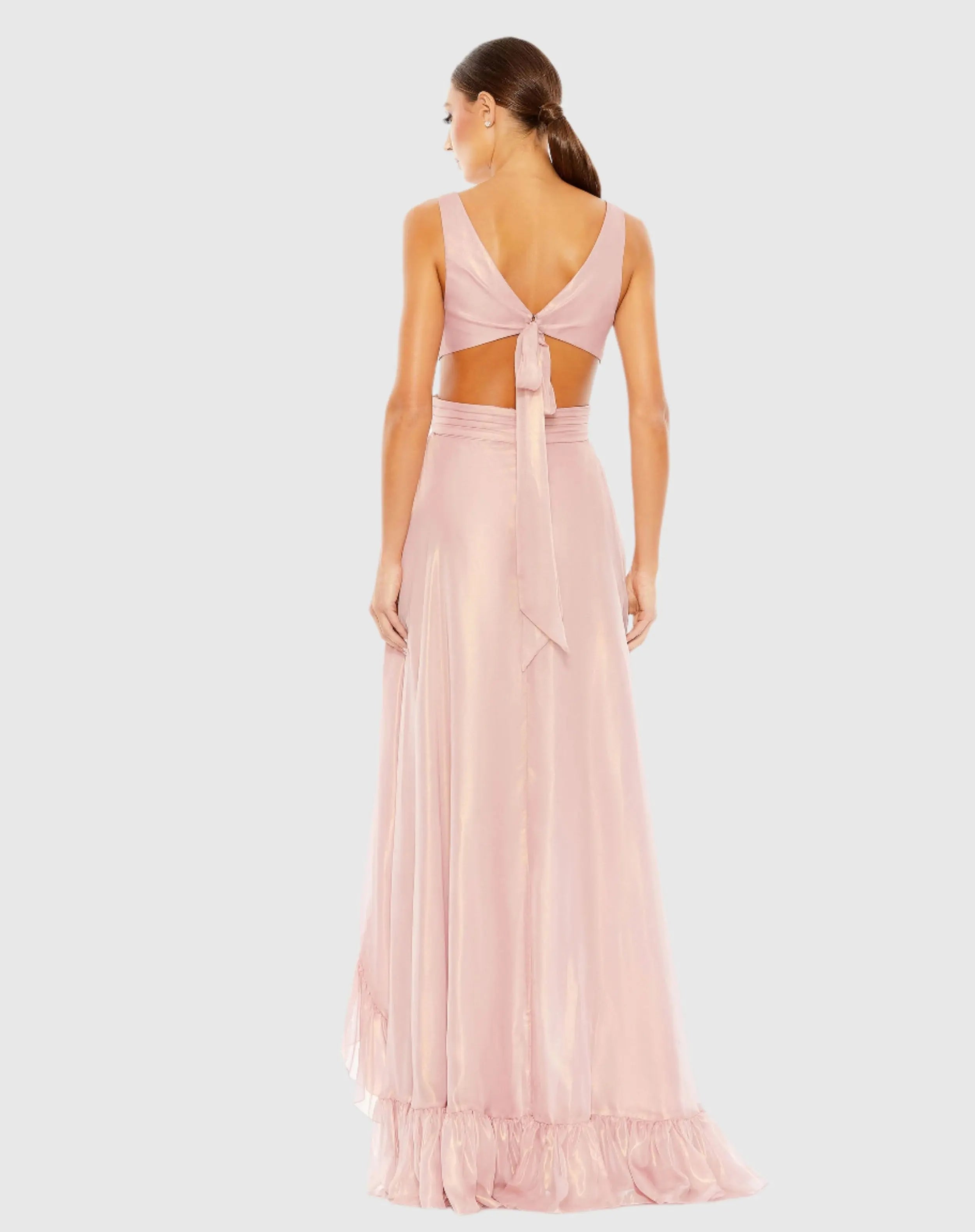 Mac Duggal Women's Cut Out High Low Ruffle Gown - Pink - Size 12 - Rose Gold Mac Duggal Women's Cut Out High Low Ruffle Gown - Pink - Size 12 - Rose Gold