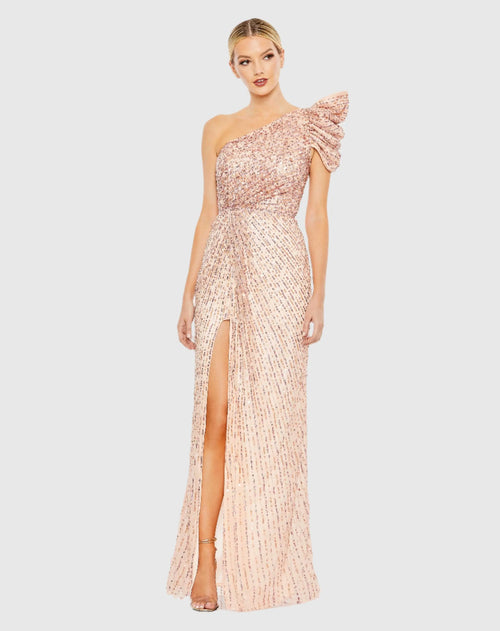 Embellished Puff One Shoulder Gown