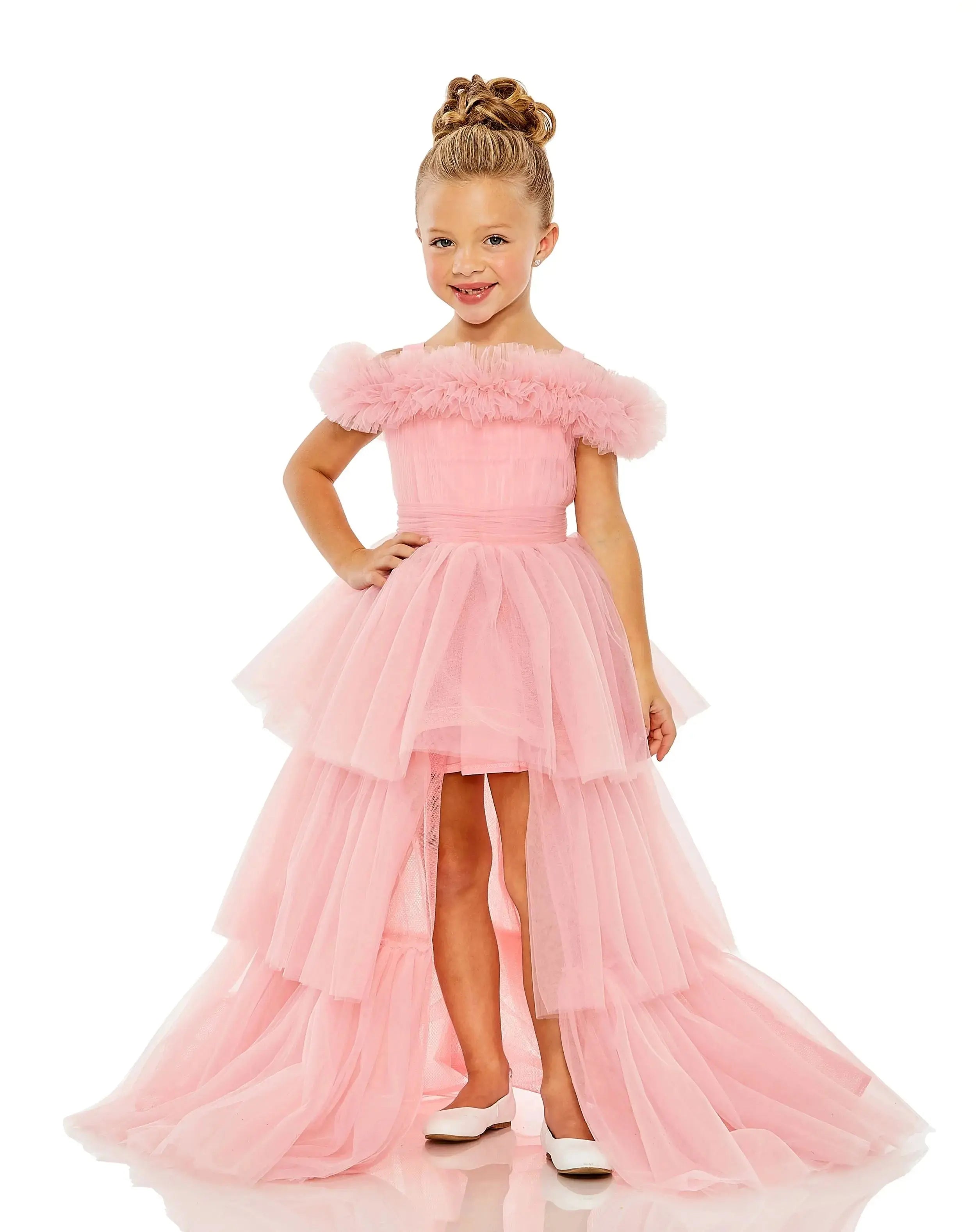 Girls Off the Shoulder High Low Tulle Dress - Mac Duggal