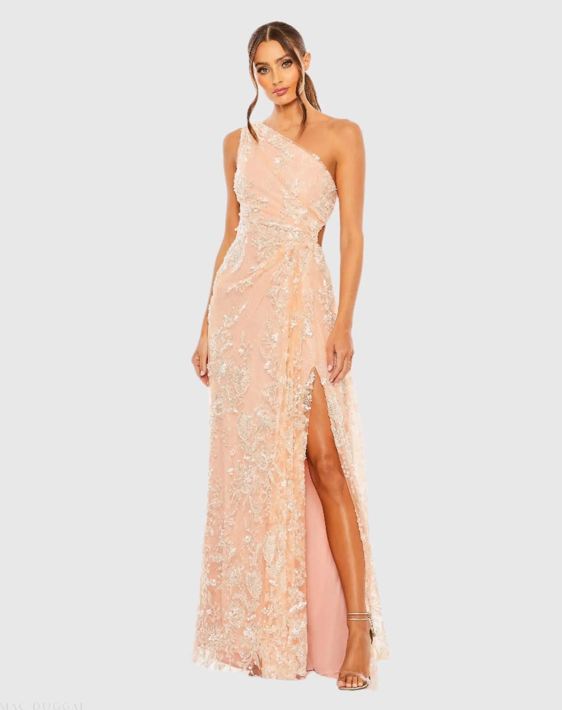 One Shoulder Side Cut Embellished Gown One Shoulder Side Cut Embellished Gown