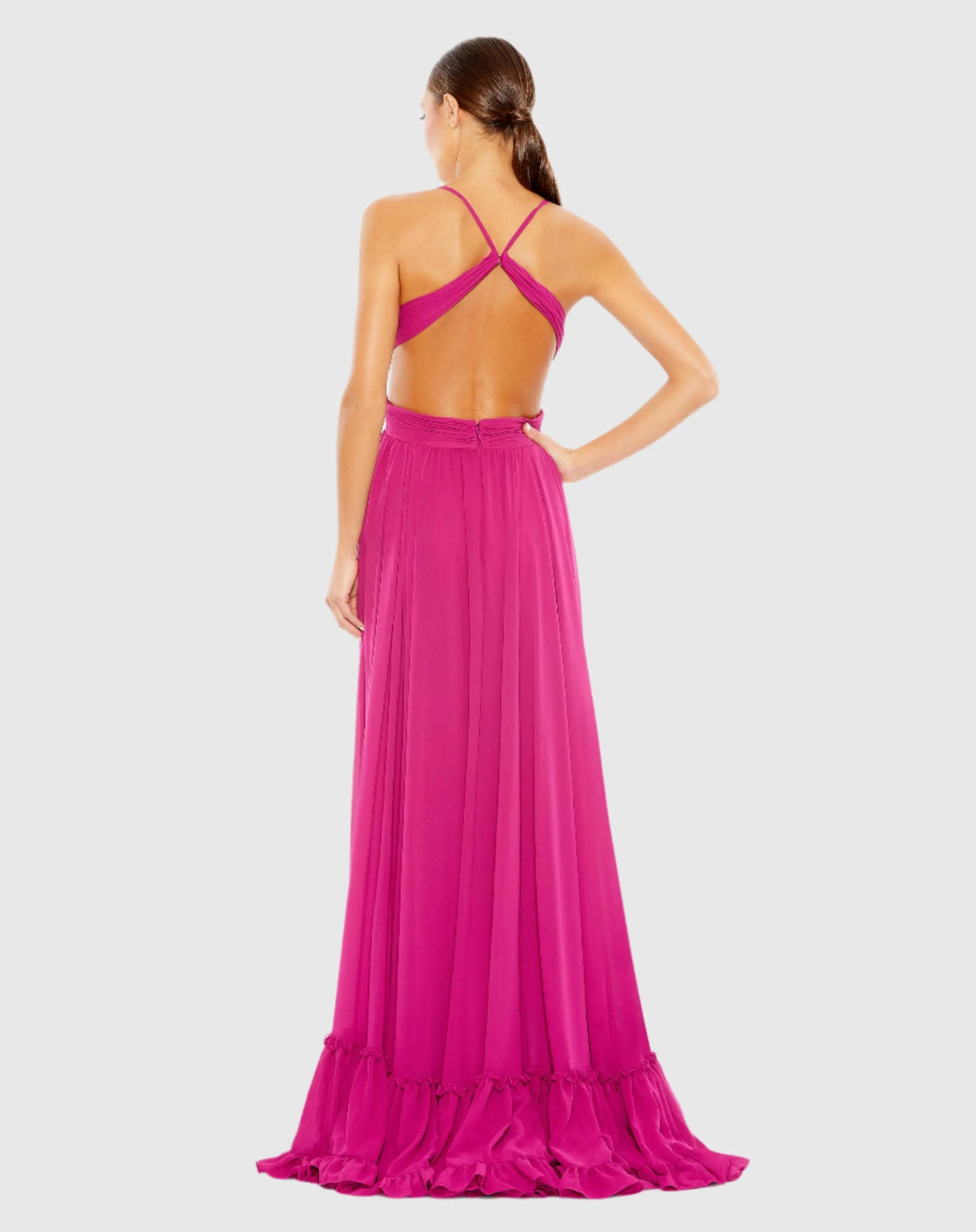 Pleated Tiered Cut Out Sleeveless Gown - Mac Duggal