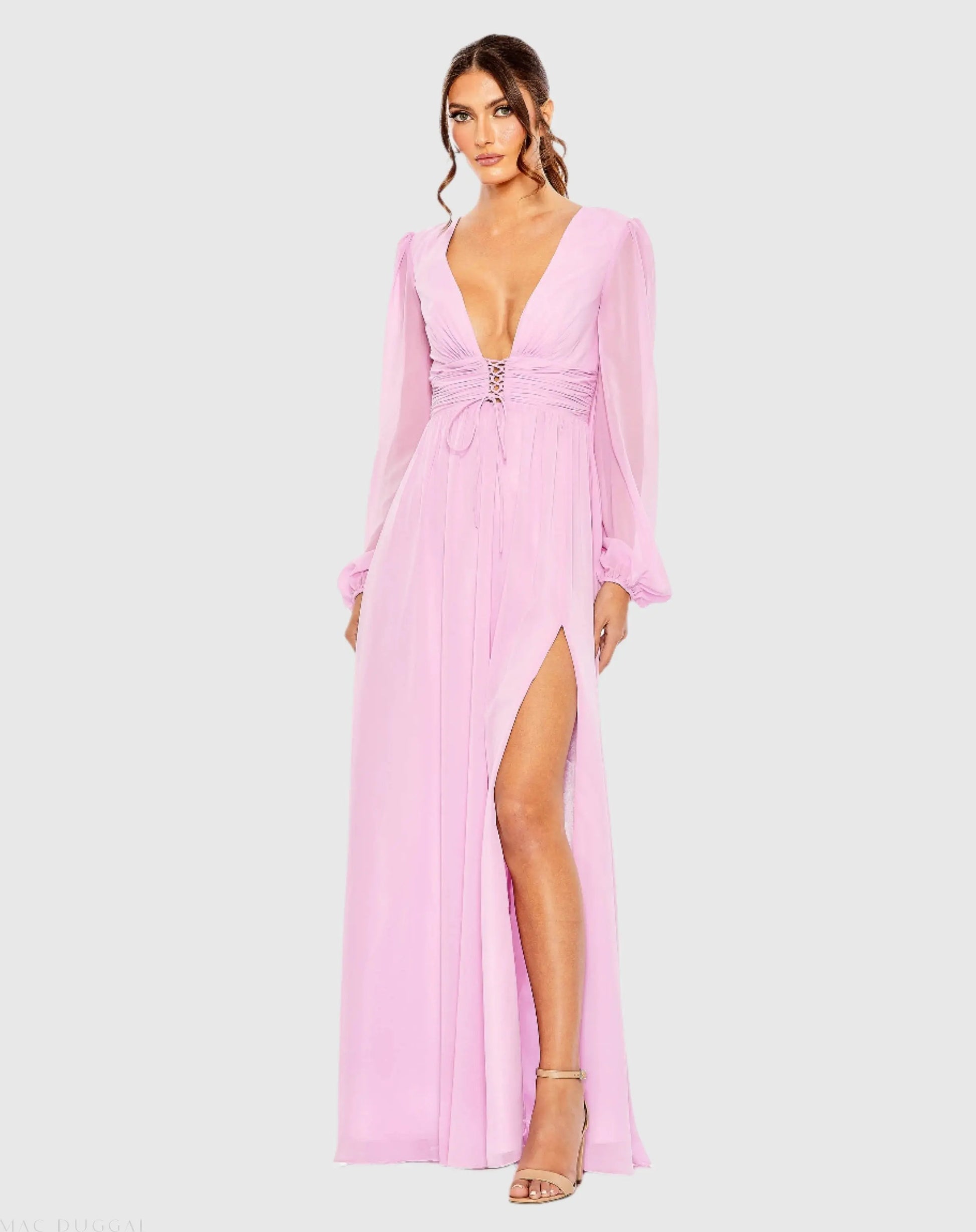 Plunge Neck Lace Up Evening Gown - FINAL SALE Ieena for Mac Duggal