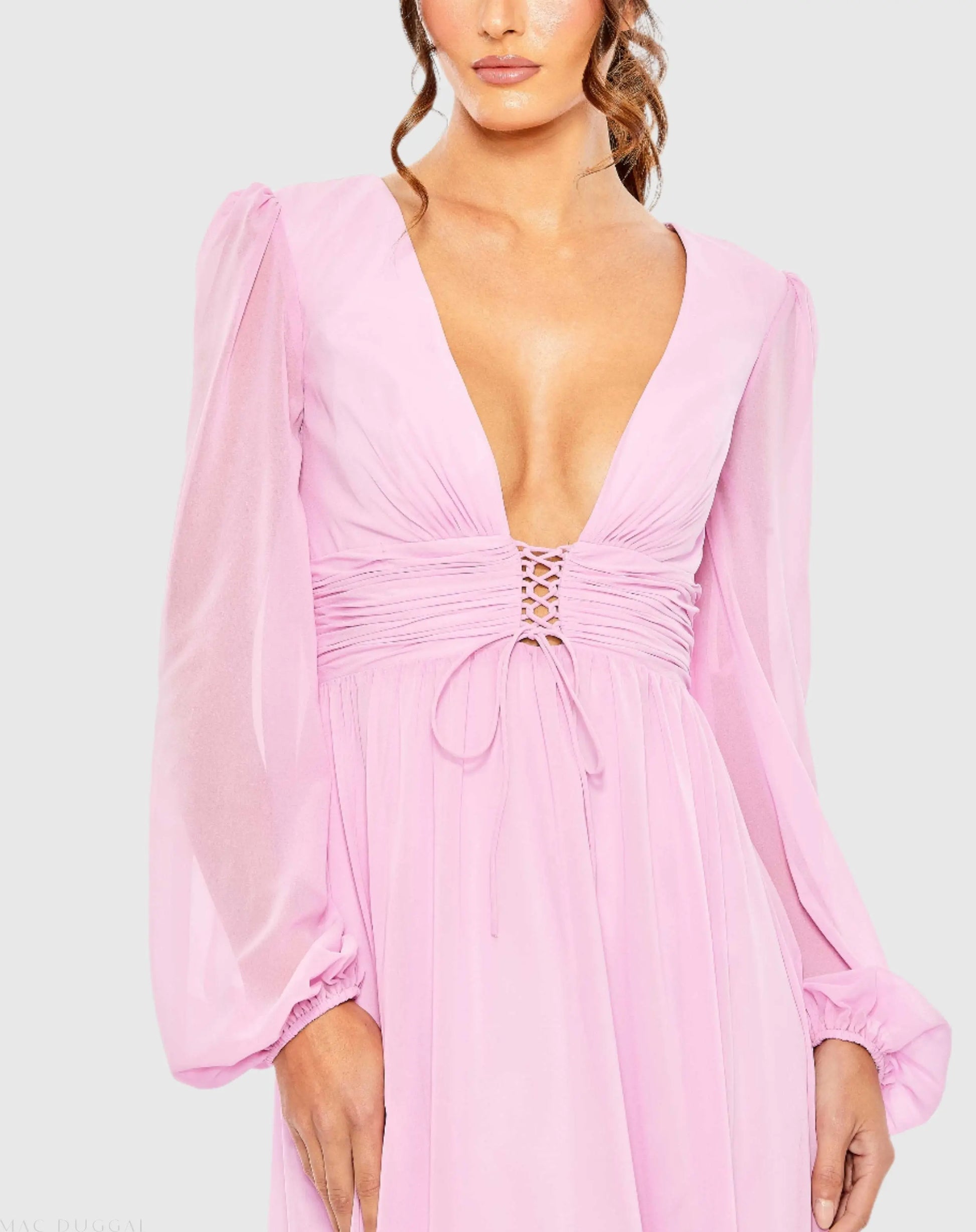 Plunge Neck Lace Up Evening Gown - FINAL SALE Ieena for Mac Duggal