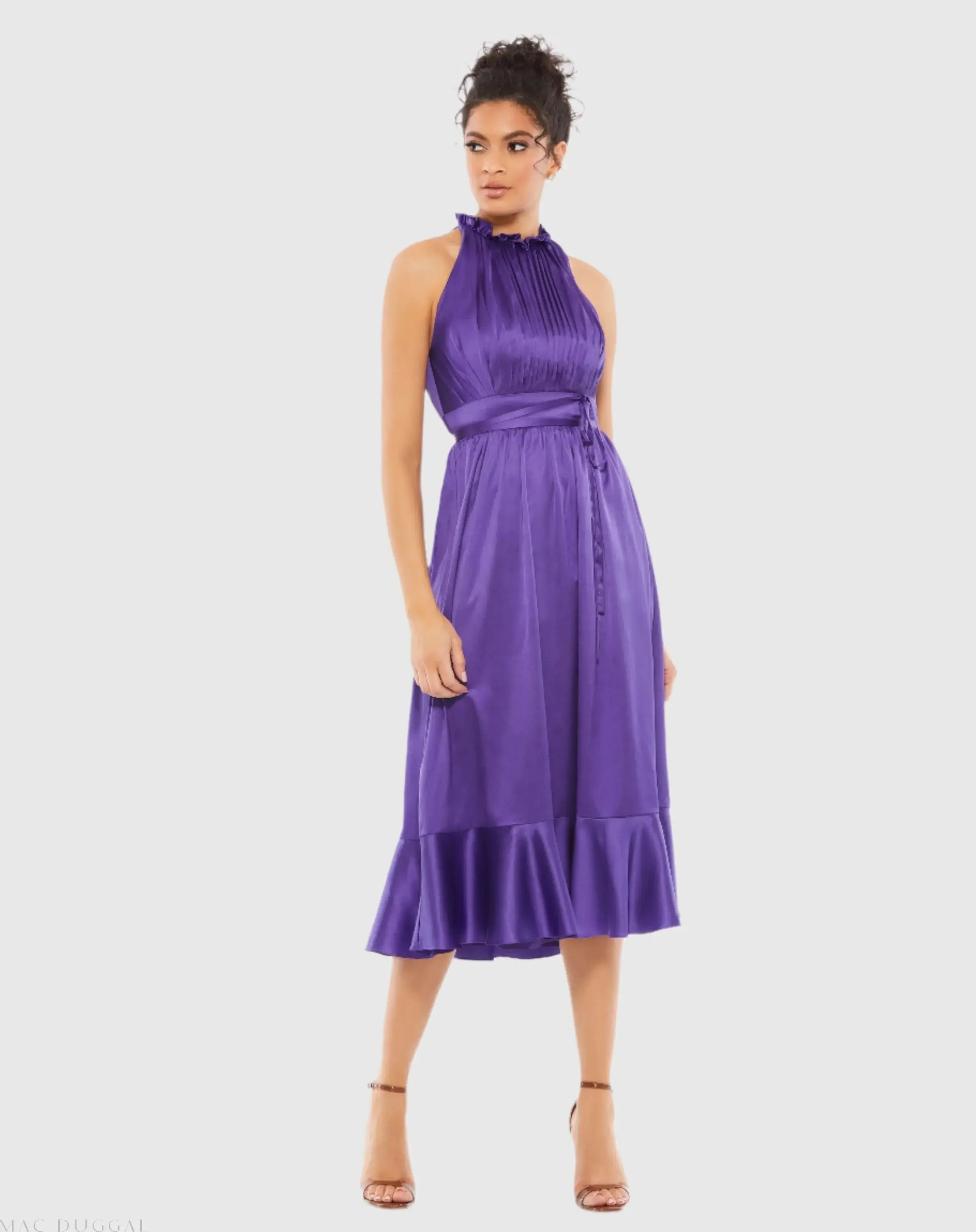 Purple Ruffle Halter Neck Midi Dress - Mac Duggal