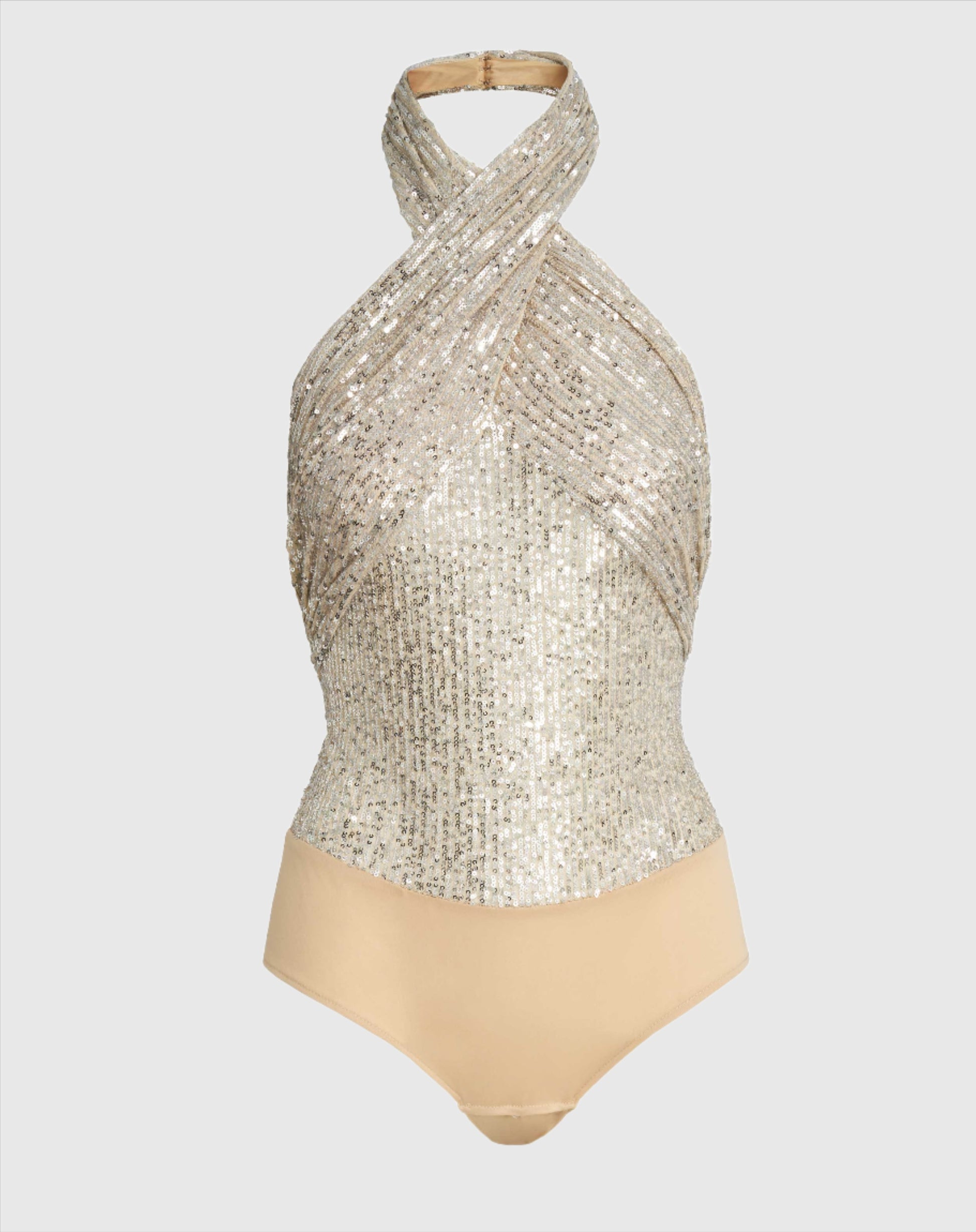 Sequin Low Back Cross-Neck Bodysuit