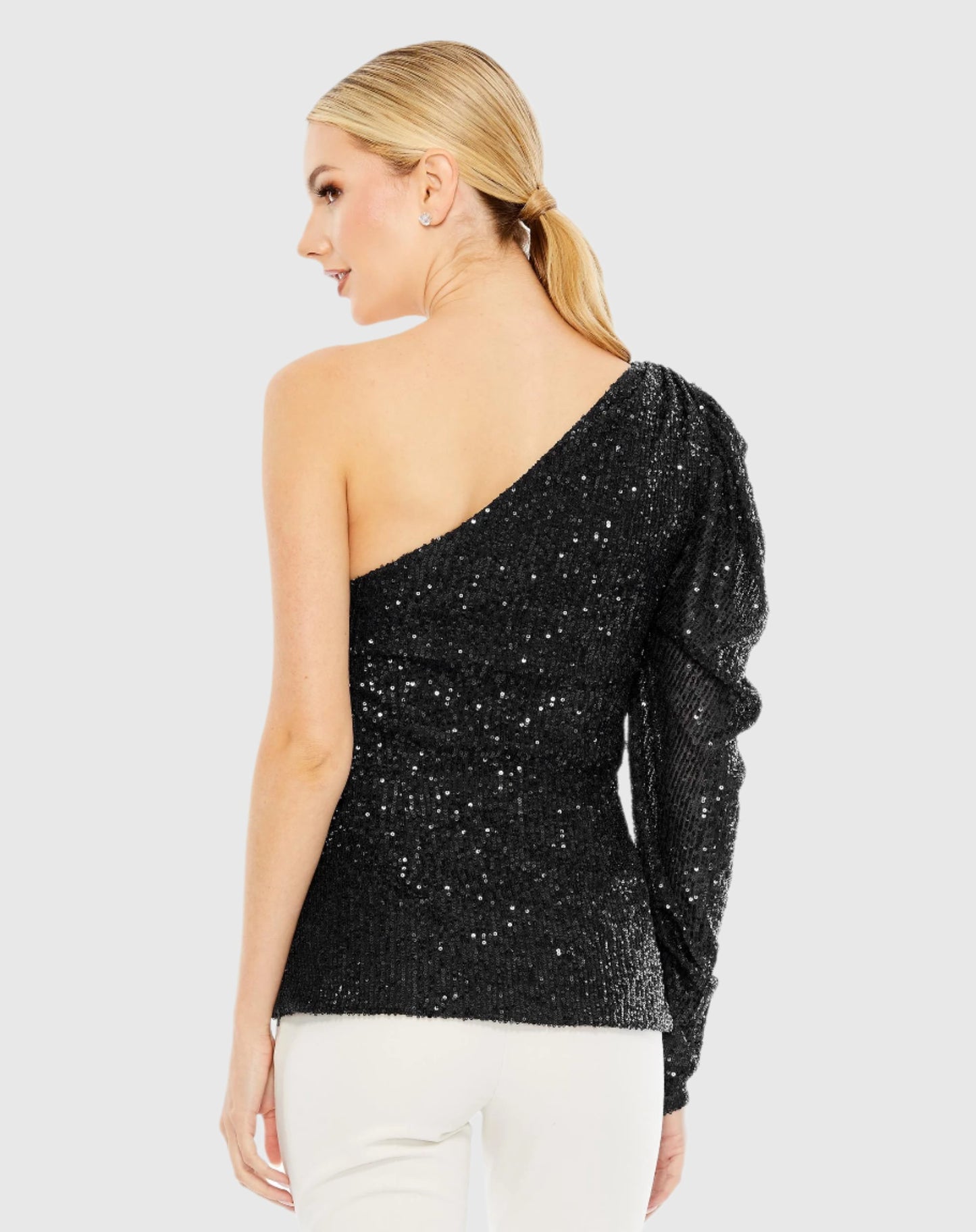 One Shoulder Puff Sleeve Sequin Top