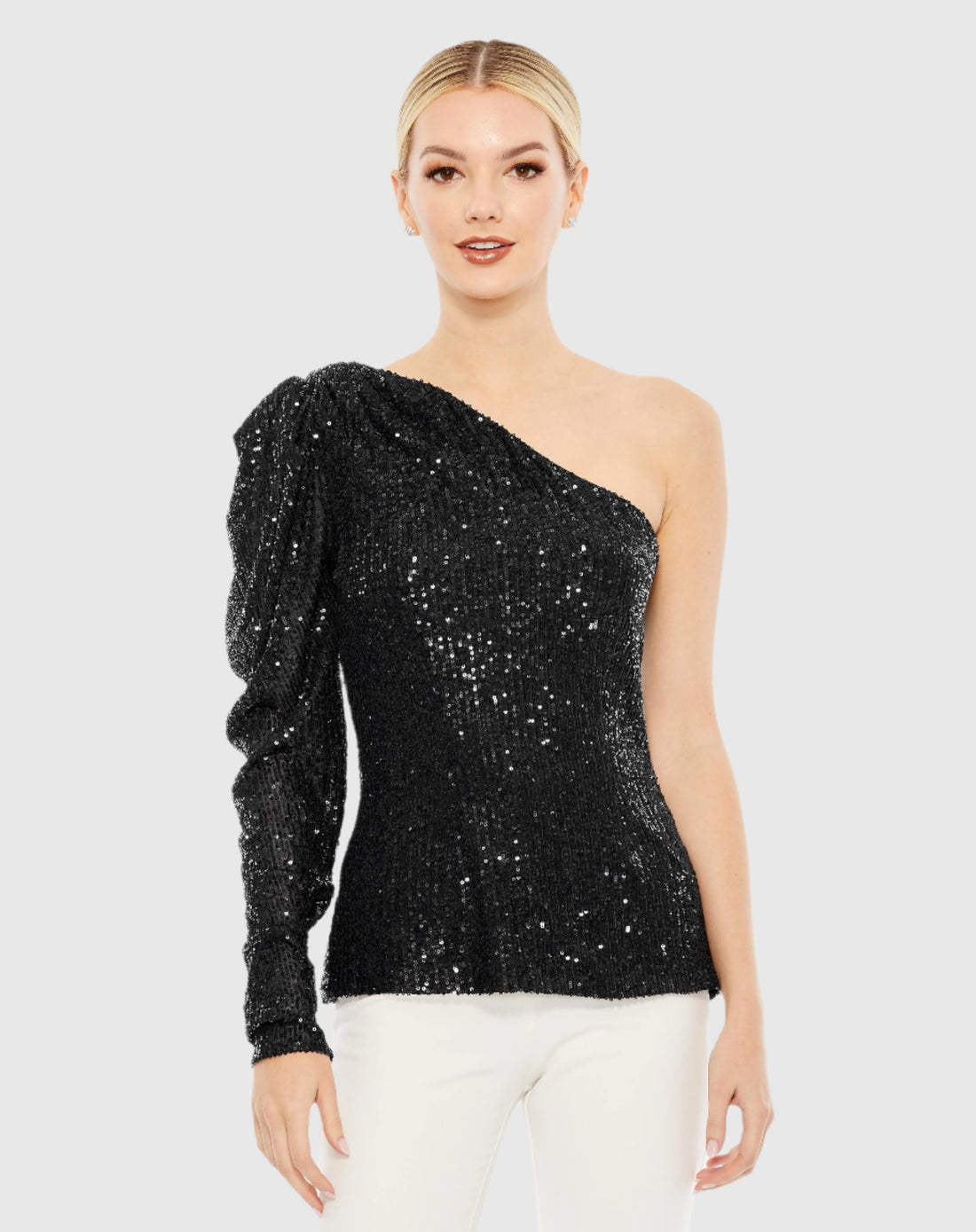 One Shoulder Puff Sleeve Sequin Top