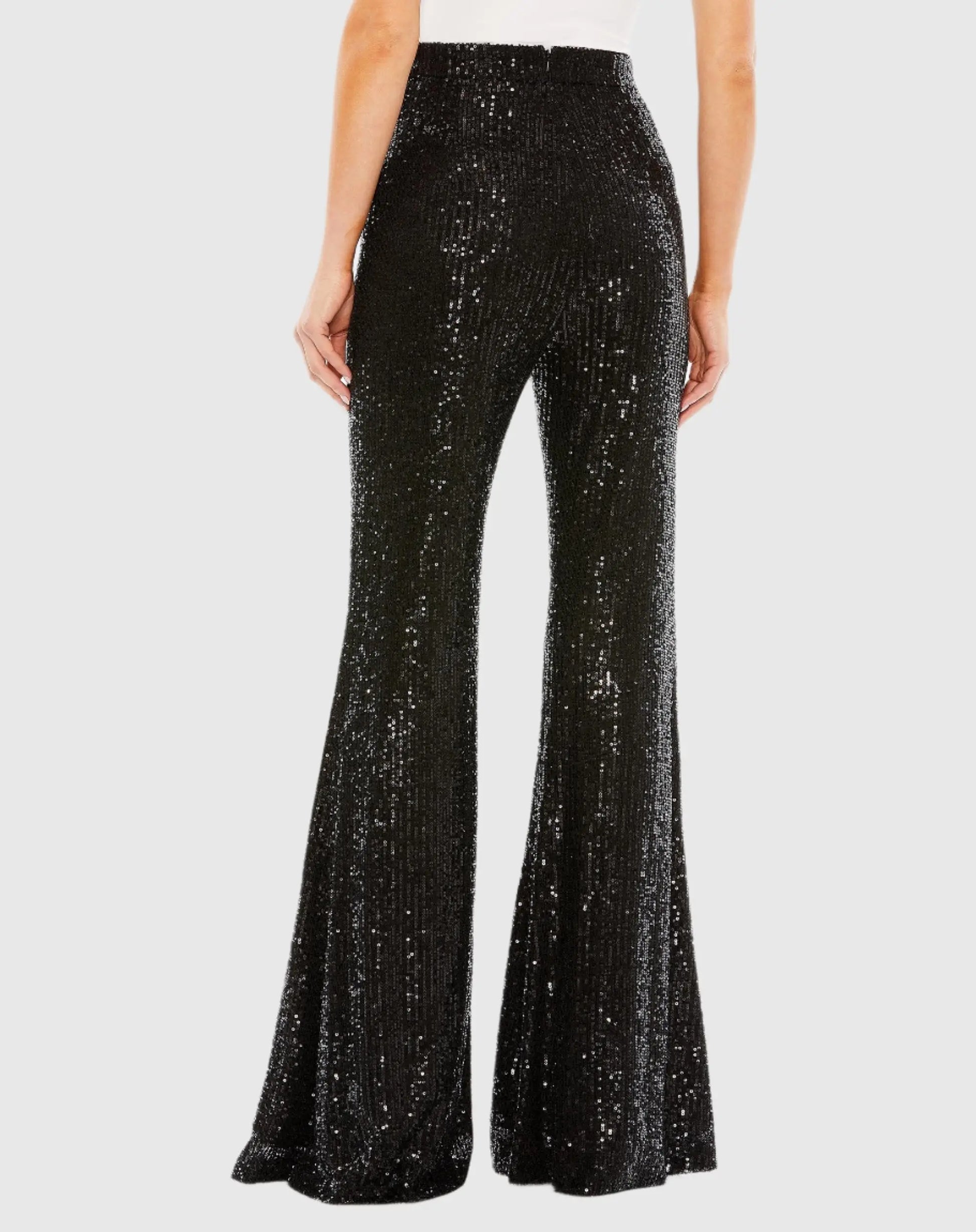 Black Sequin Flare Evening Pants - FINAL SALE - Mac Duggal