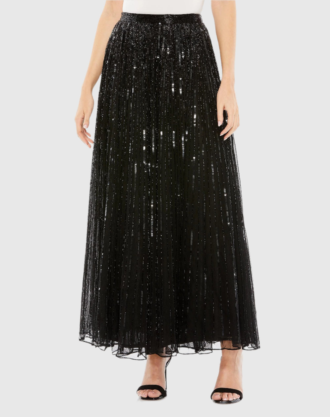 Long Sequin Embellished Chiffon Evening Skirt