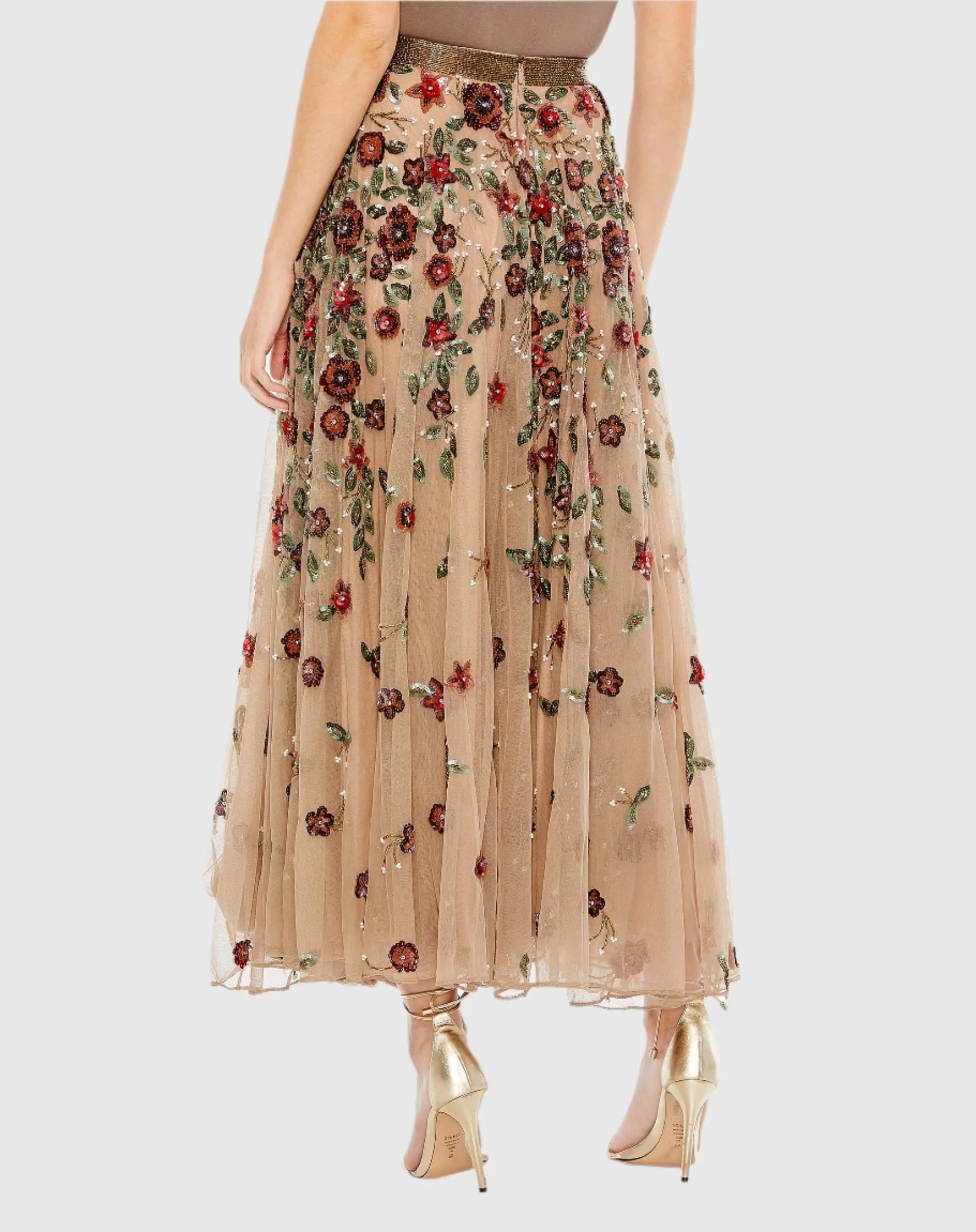 Floral Beaded Long Chiffon Skirt - Mac Duggal