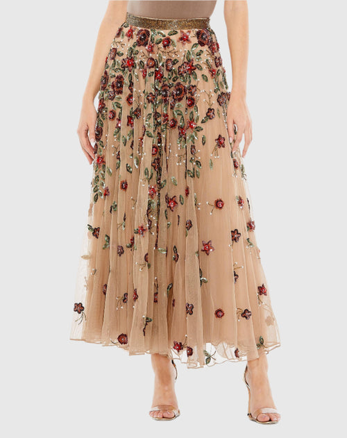 Floral Beaded Long Chiffon Skirt