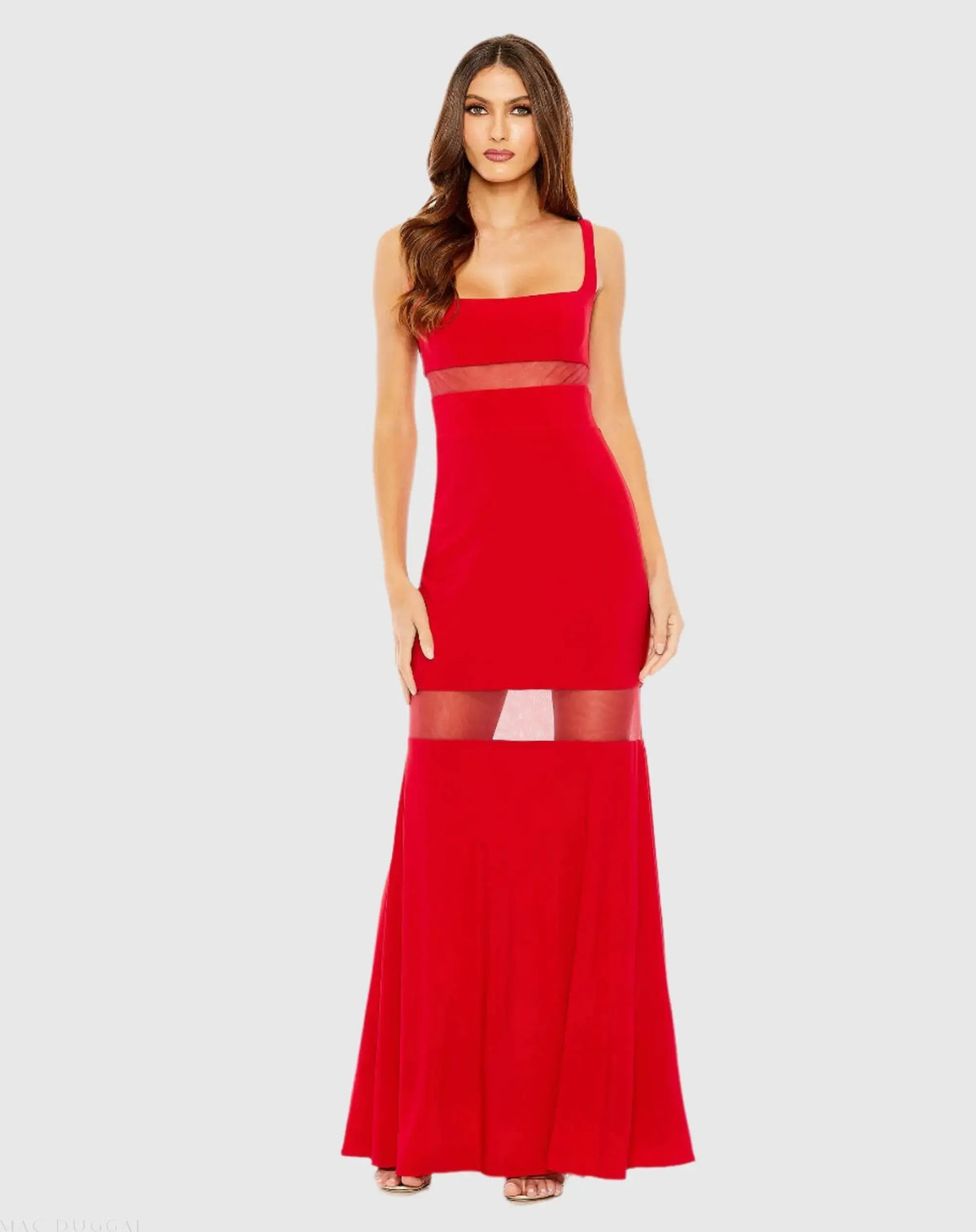 Sheer Mesh Sheer Mesh Panel Detail Column Gown - Mac Duggal
